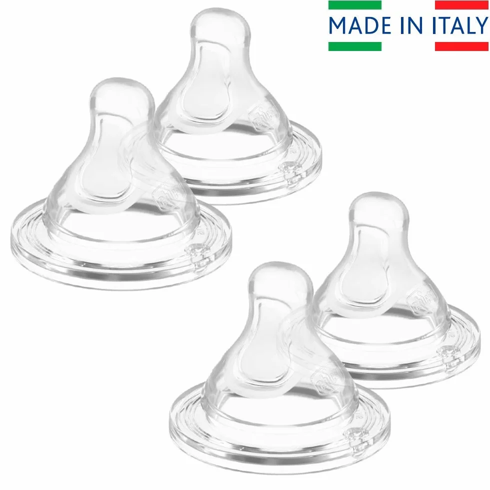 Chicco Perfect-5 Set di tettarelle 4pcs Soft Sense SILIKON misura 3 4 mesi + Fast flow Made in Italy