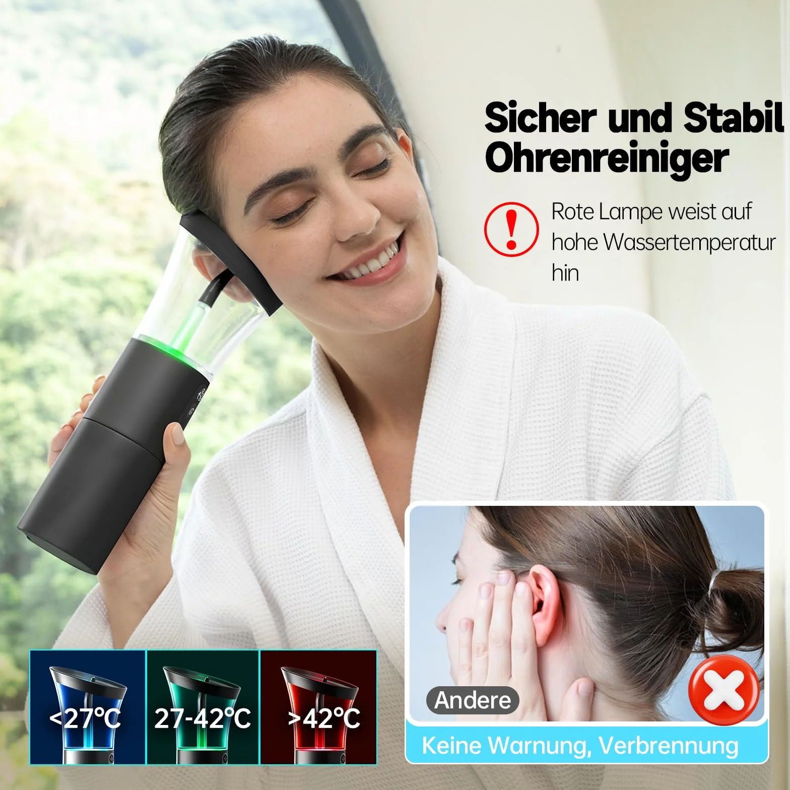 Morfone rimuovi cerume, funzionamento con una sola mano, 4 modalità, avvisi di sicurezza, impermeabile IPX6, pulitore per orecchie a 5 ugelli.Pulitore auricolare per adulti, rimuovi cerume per bambini