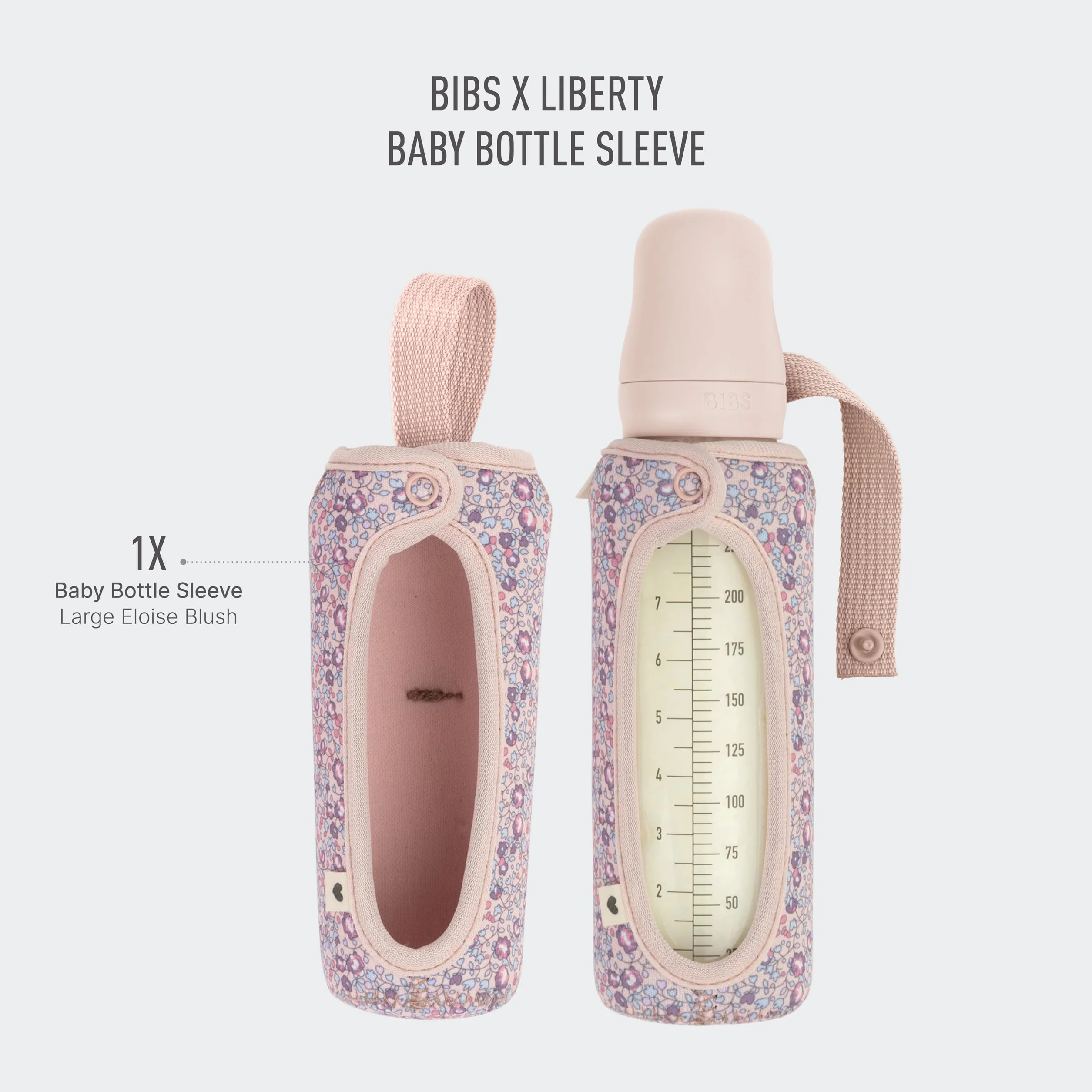 BIBS x LIBERTY Copribiberon 225ml - Custodia protettiva in neoprene per biberon BIBS - Design con stampa Liberty, Large, Eloise Blush