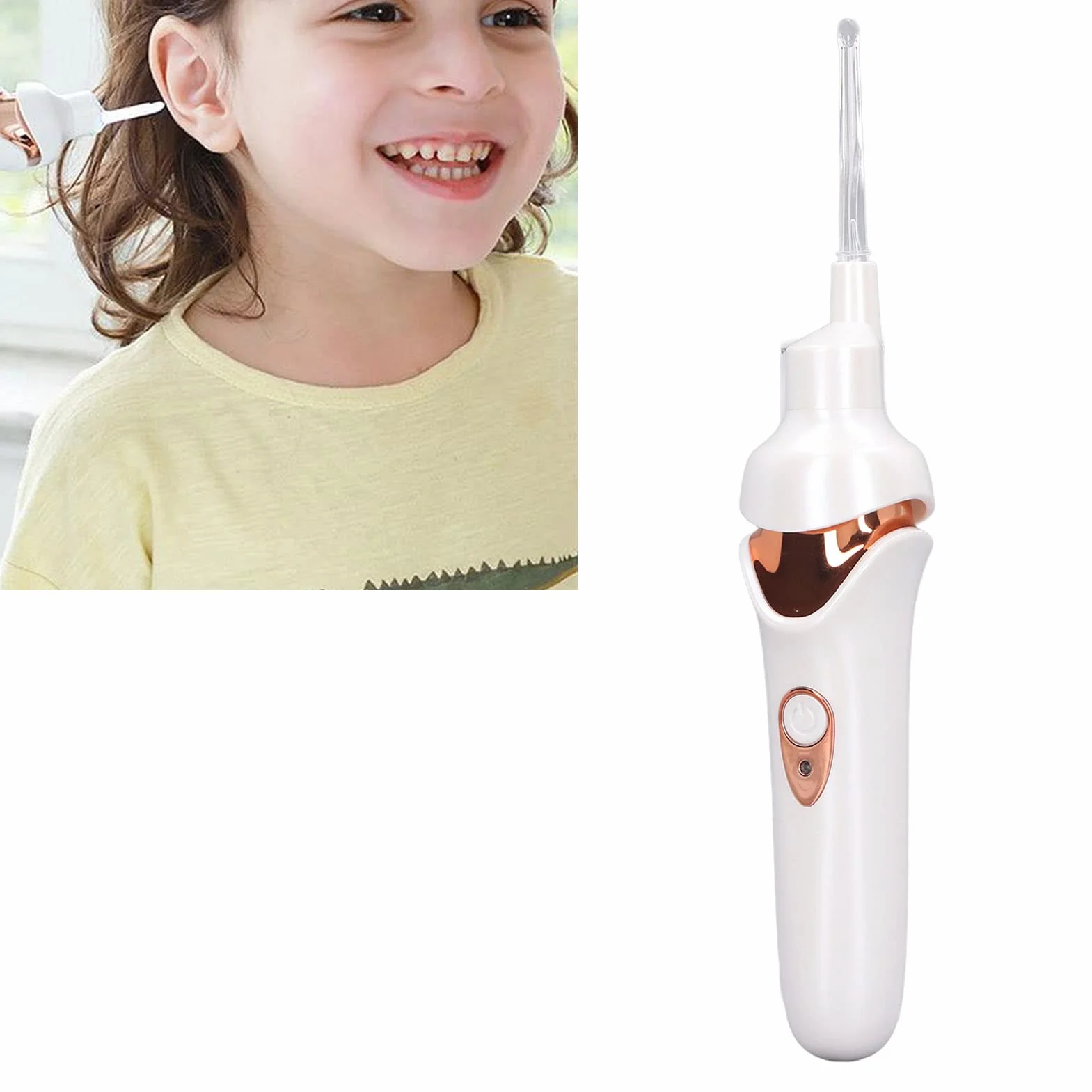 Kit per la Rimozione del Cerume Aspirapolvere Elettrico per Le Orecchie con Luce a LED Punta Morbida e Confortevole per la Rimozione del Cerume per Adulti e Bambini (Bianco)