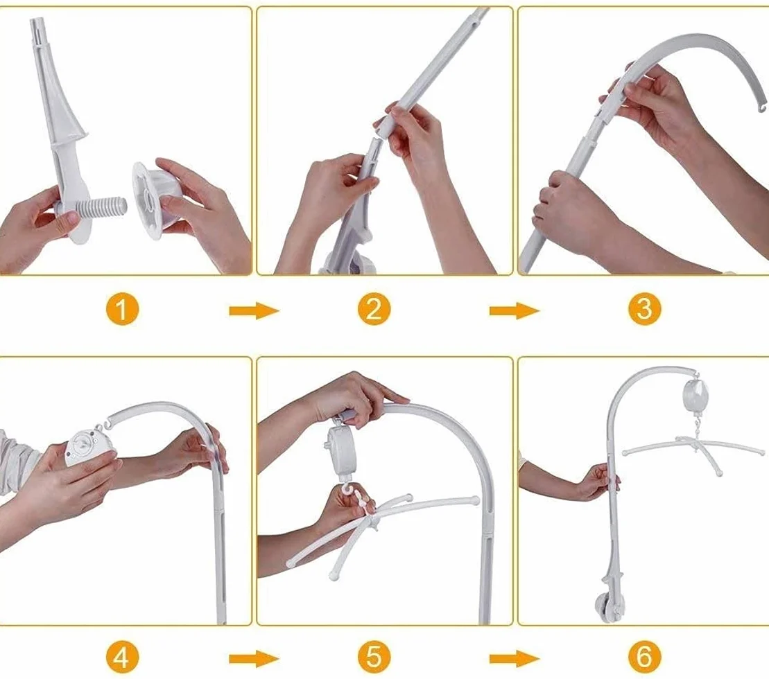 JZK Giostrina culla neonato musicale giostrina lettino con musica wind up carillon + porta giocattoli + braccio, Rotazione automatica Senza batteria