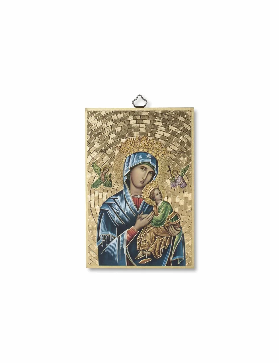 Fratelli Bonella | Quadro Sacro su legno MDF di pioppo 8mm della Madonna del Perpetuo Soccorso con Preghiera a lei dedicata sul retro 10 x 15 cm | Made in Italy