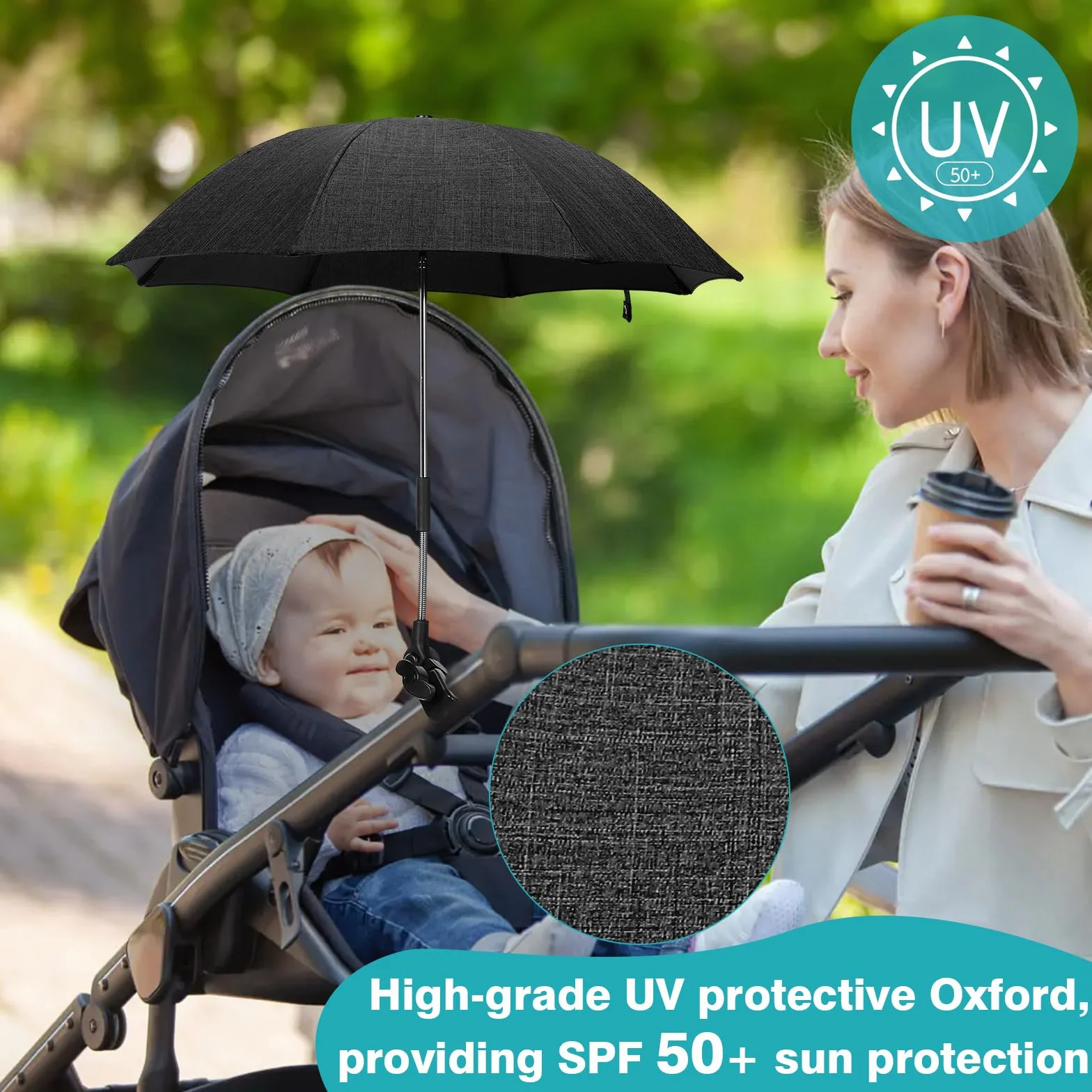 Ombrellino Passeggino Universale, Ombrellone per Passeggino, 50+ UV per Bambini e Neonati Protezione solare, Parasole Universale per carrozzina, 71 cm Diametro