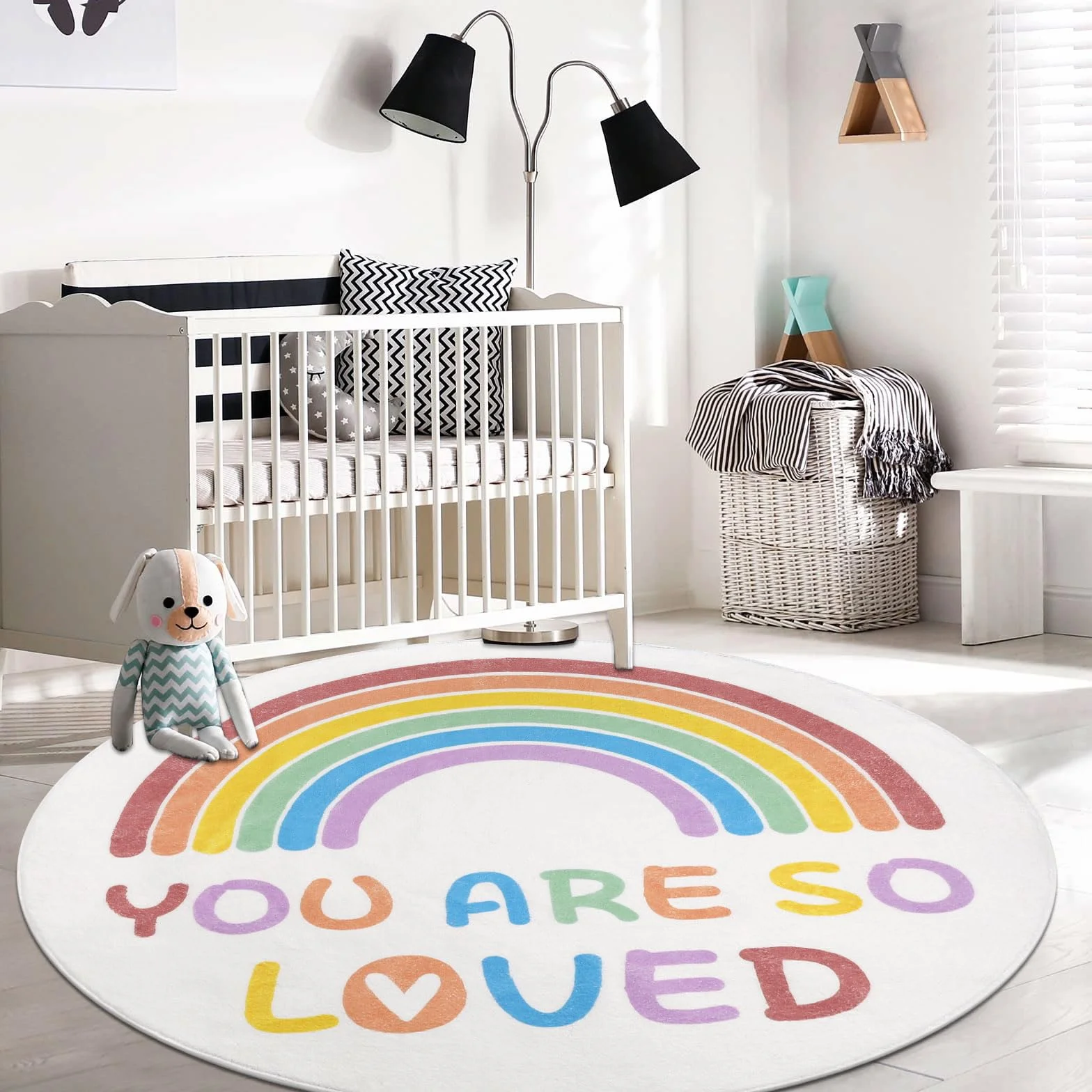 Enyhom Tappeto rotondo da 120 cm, motivo arcobaleno, per cameretta dei bambini, morbido, antiscivolo, lavabile in lavatrice, per gattonare