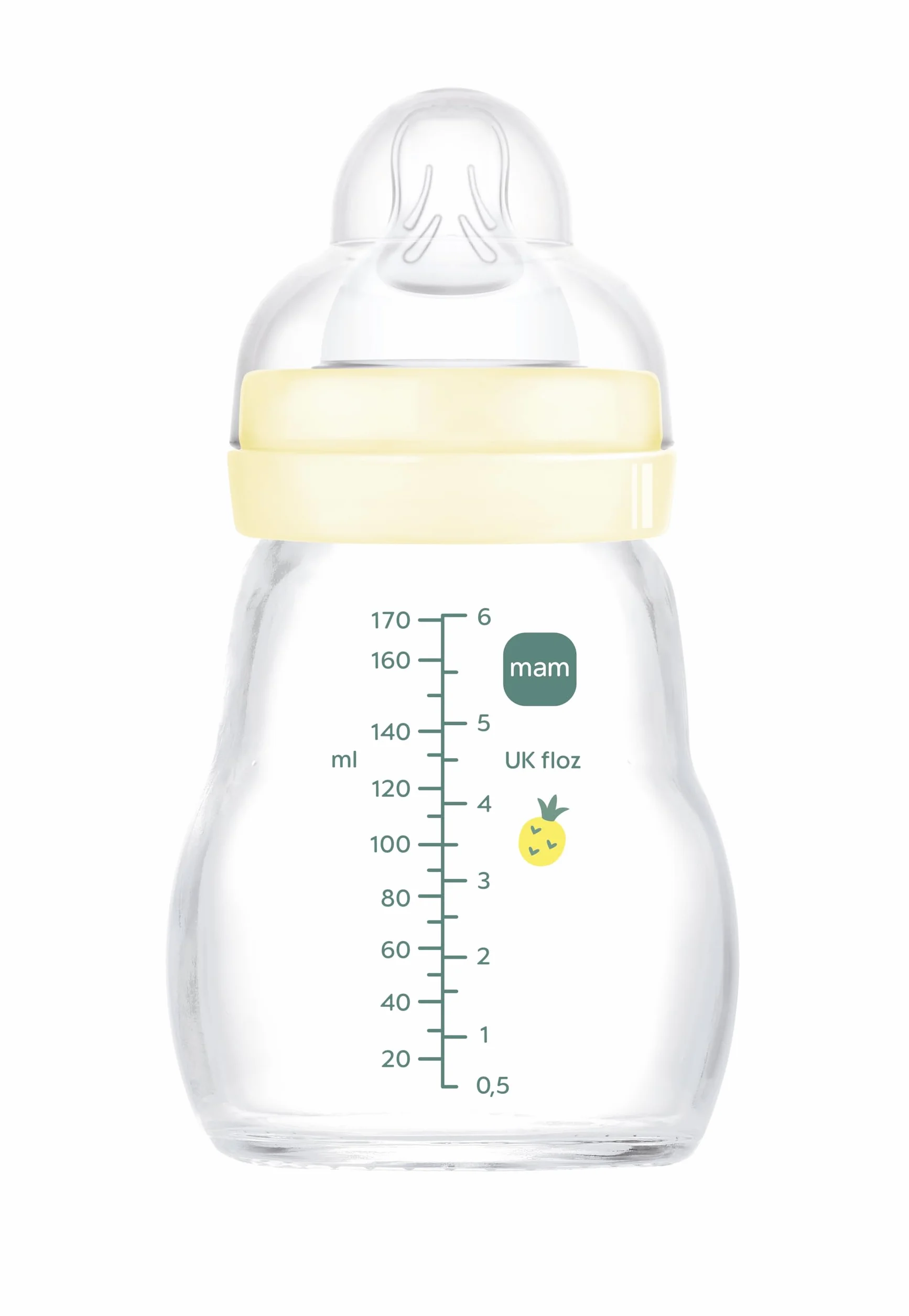 MAM Biberon in vetro, neonato, 0-2 mesi, 170 ml, con tettarella 1 a flusso lento in silicone, facile da pulire, Feel Good, neutro, confezione da 1