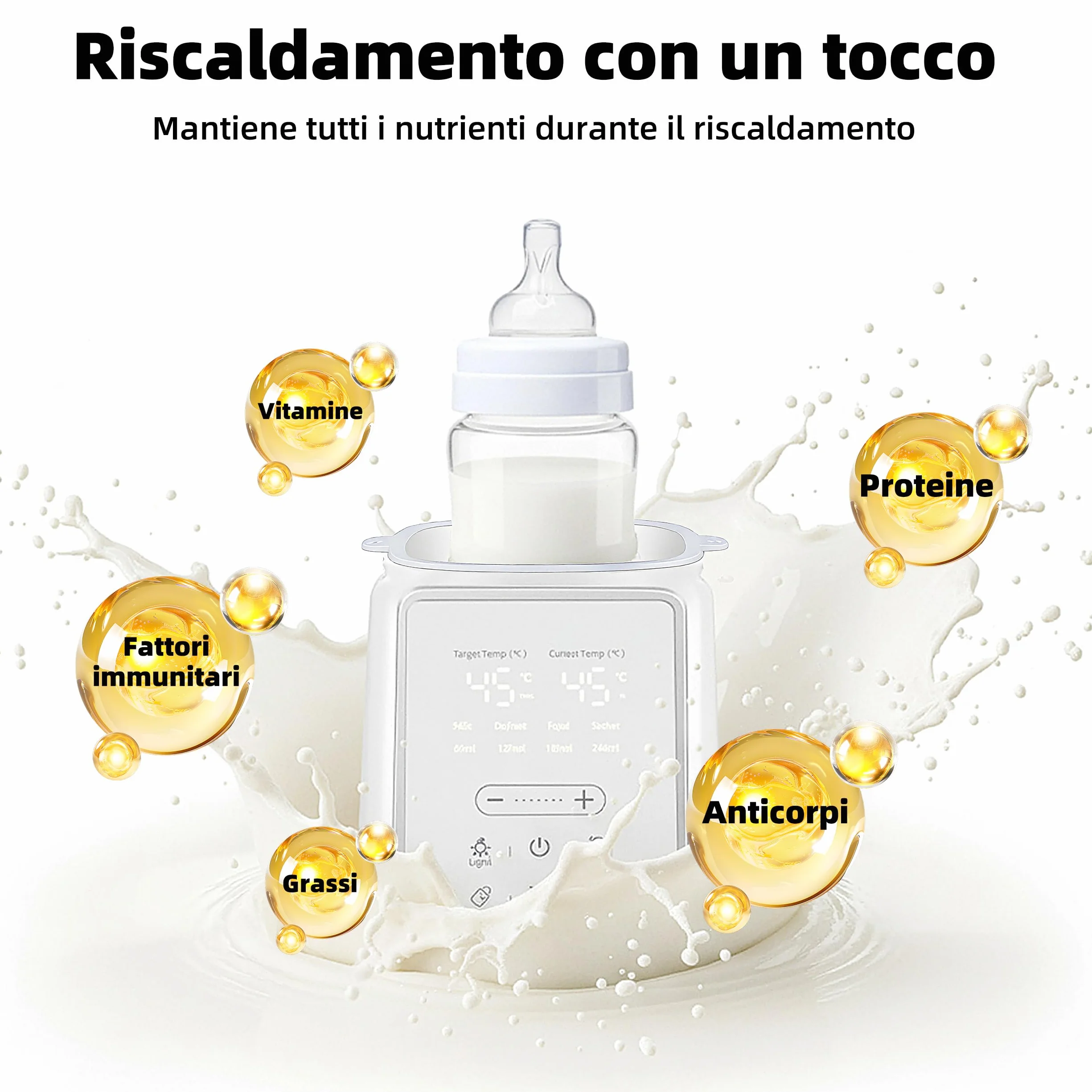 Scaldabiberon 8-in-1 con Controllo Temperatura Intelligente, per Latte Materno e Formula, con Funzione Sterilizzazione, Protezione da Surriscaldamento e Mantenimento della Temperatura Costante