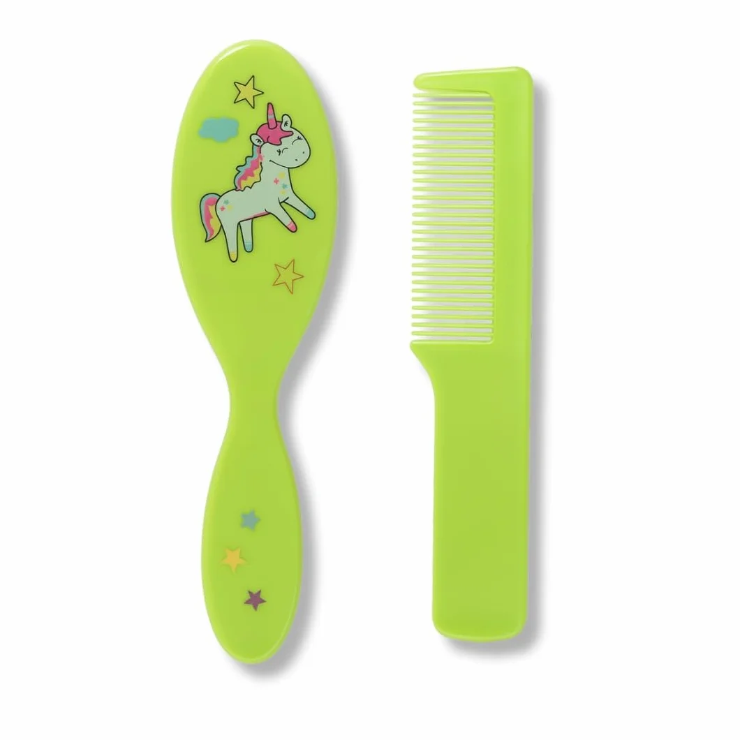 PARENCE.- Set di spazzole e pettini per neonati e pettini – Set per la cura dei capelli di unicorno per neonati e bambini – Spazzola morbida + pettine – Colore casuale (rosa, blu, verde, bianco)