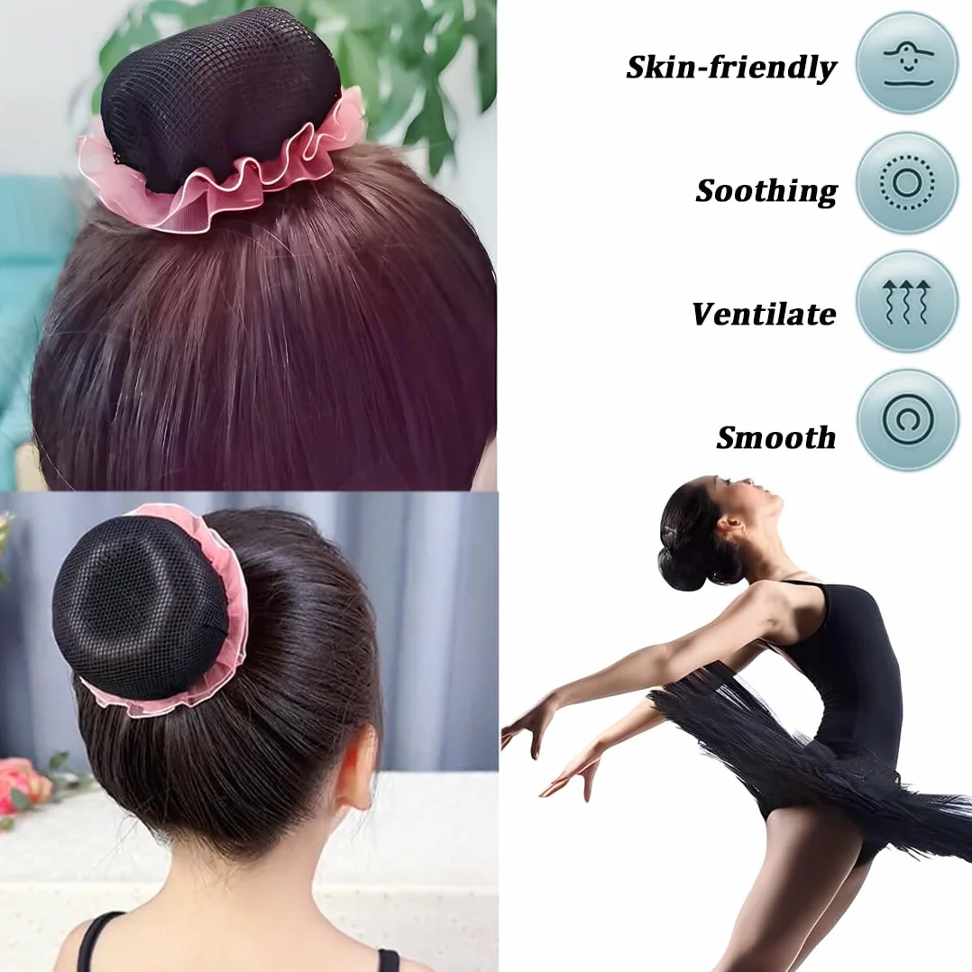 Rete per Chignon Danza Bambina Set di 4 Retine Elastiche per Capelli Accessori Tinta unita per Ballerine Ginnastica Saggio Festa di Compleanno Retine per capelli chignon Bambina