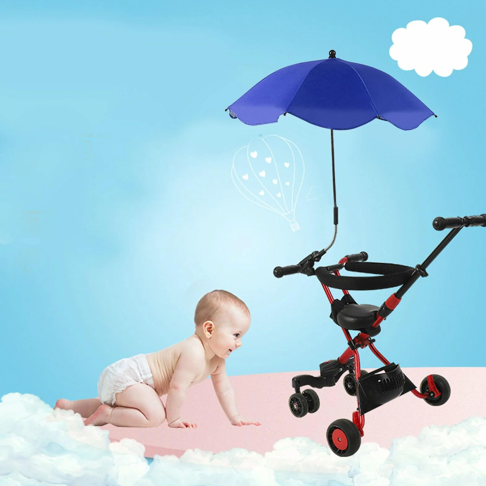 14 Pollici Ombrellino per Passeggino, Ombrellino Universale per Passeggino con Morsetto Protezione Regolabile Ombrellone per Passeggino per Passeggino, Culla, Sedia a Rotelle (Blu zaffiro (colla