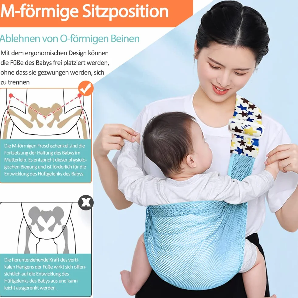 Fascia traspirante per il trasporto del bebè, regolabile, ad asciugatura rapida, tessuto a rete 3D, spallacci spessi, elastico per l'estate, la piscina, la spiaggia (blu)
