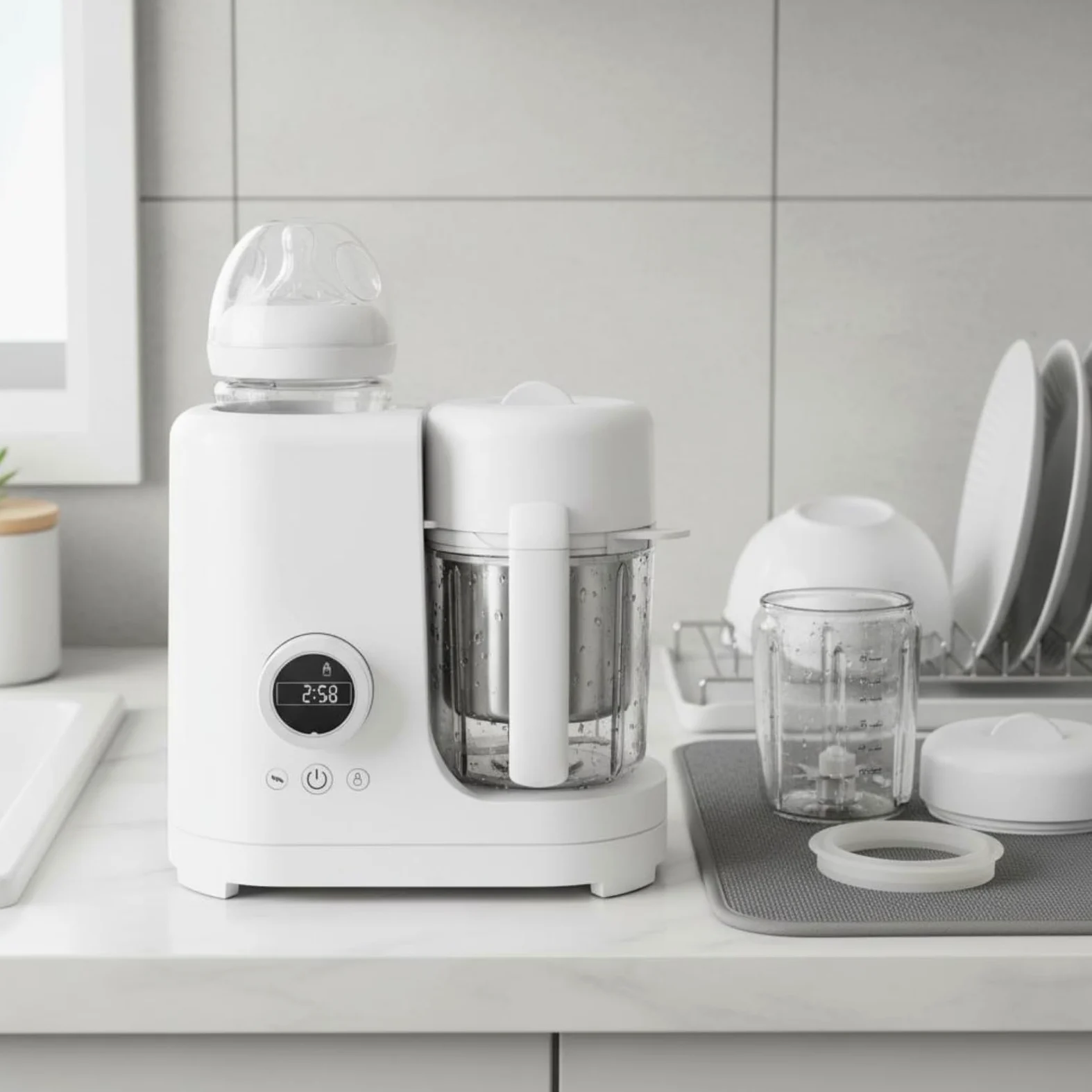 Almencla Infant Vaporiera Cuocipappa Robot Pappe Frullatore Multifunzione con Pannello Frontale Recipiente Visibile in Adatto a Pasti per Cucina Domestica Abitudini di Nutrizione
