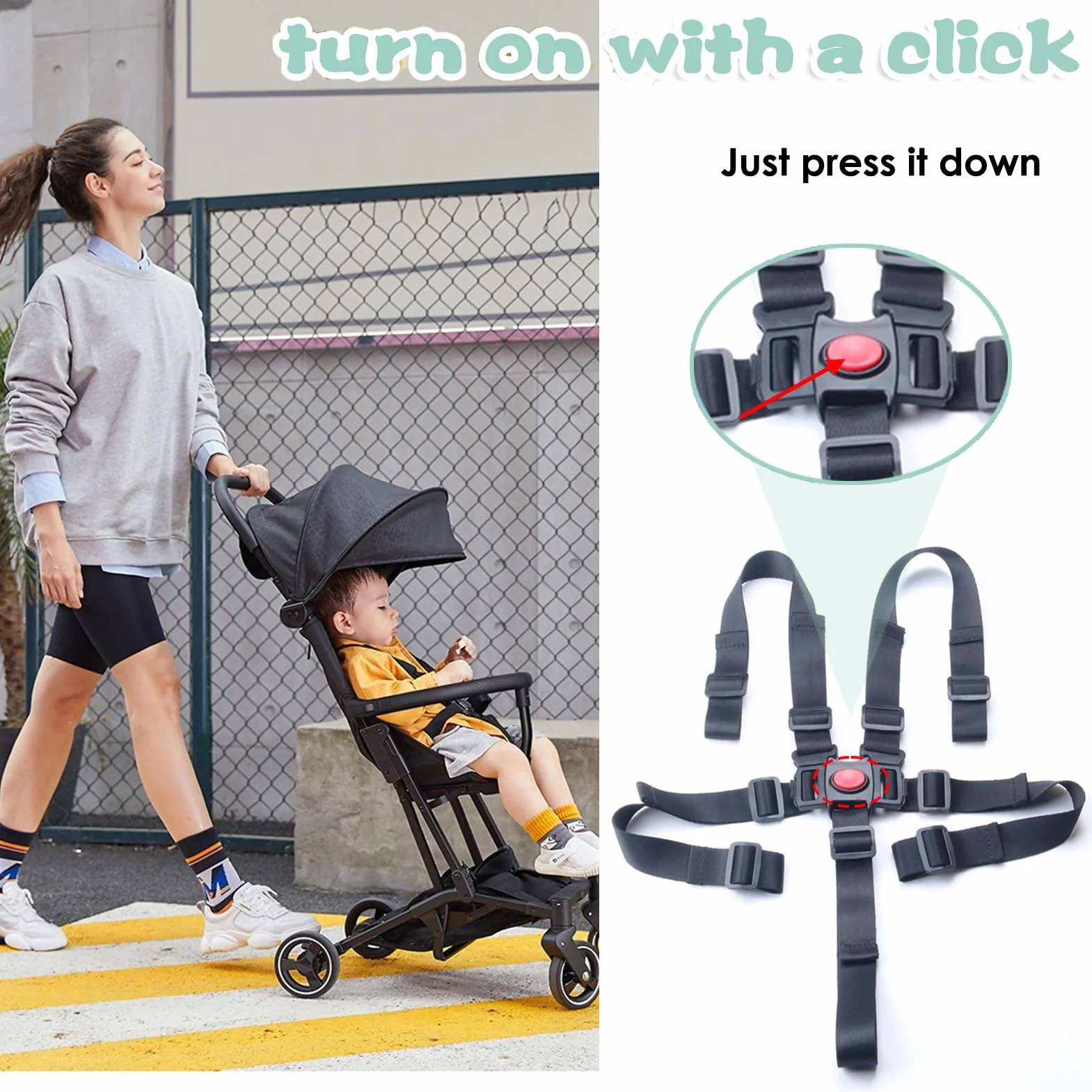 Cinture Passeggino Universali, Seggiolone Cintura Imbracatura di Sicurezza per Bambini, Passeggini Cintura Seggiolone a Regolabile Cinghie Universale per Auto Carrozzina Seggiolon (Nero)