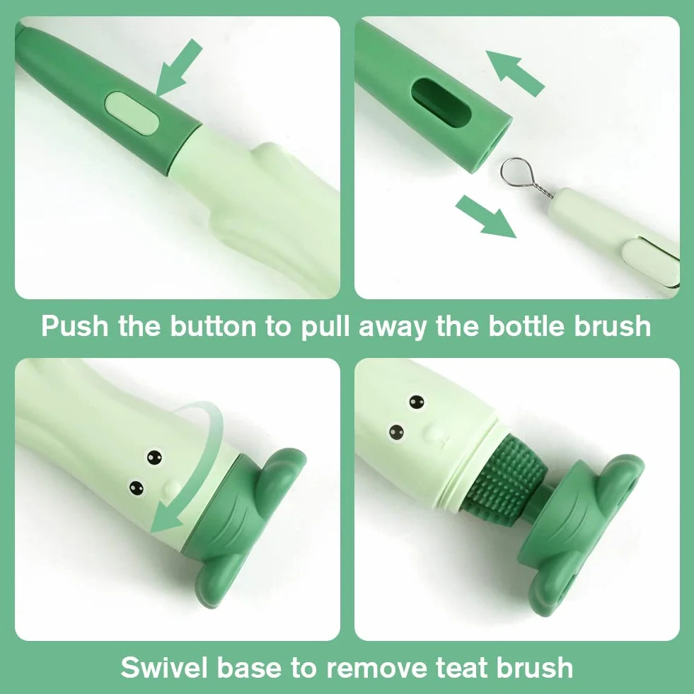 Vicloon Spazzola per Biberon, 3 in 1 Spazzola per la Pulizia di Ciuccio, Scovolino in Silicone per la Pulizia Biberon, Tettarella, Cannucce, Verde