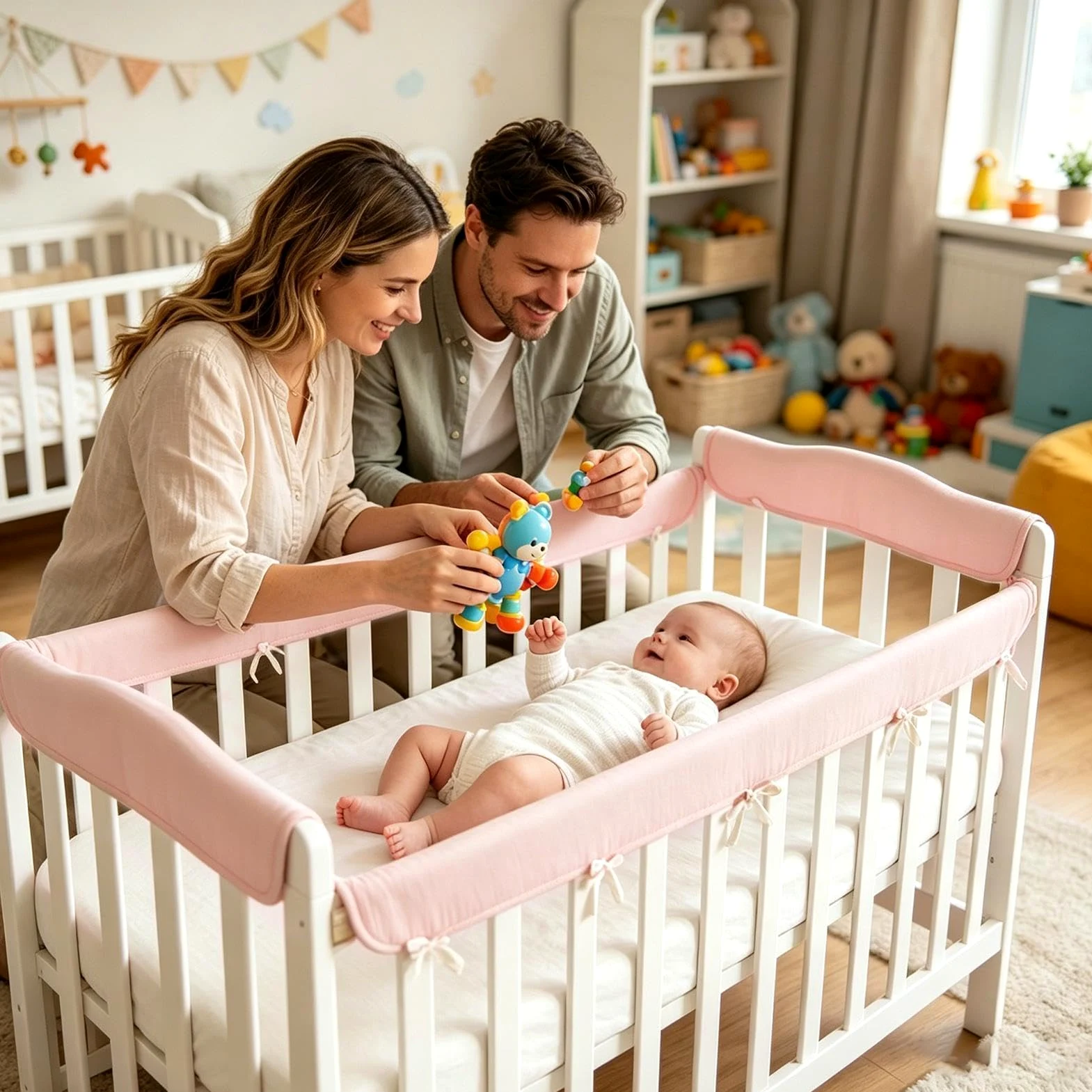 Proteggi Laterale Culla per Lettino Fasce Regolabili 2 Pezzi Cotone Garza | Protezione per Sponde per Neo-Genitori, Cameretta Bambini Stagioni Calde