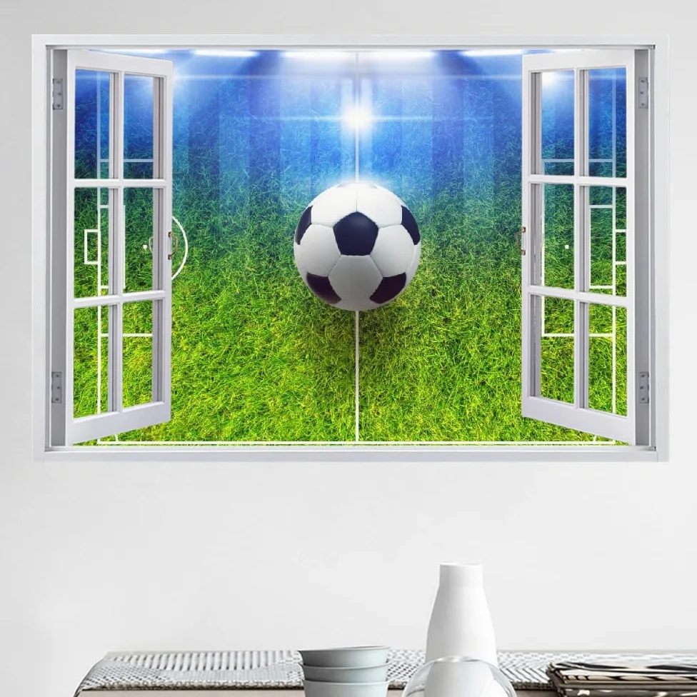 Decalcomanie Da Muro 3D Smashed Art Decor Calcio Tatuaggi Da Parete Wall Stickers Campo Da Calcio Per Ragazze Bambini Adesivo Murale Regalo Per La Casa 120x80cm