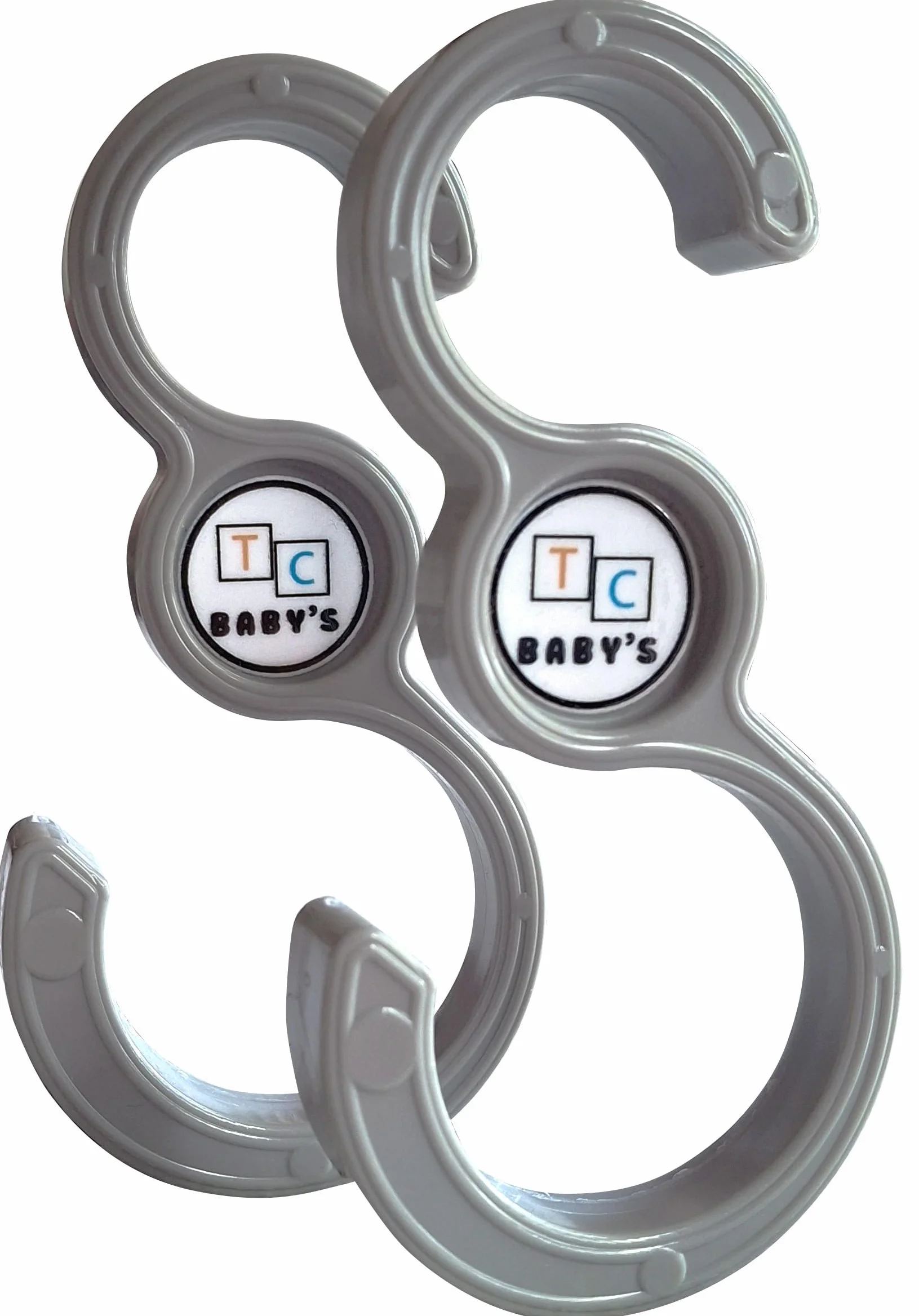 TC BABY'S - Ganci per Passeggino, Accessori Neonato, Porta Borse, Universali, Antiscivolo, Appendi Giochi (Grigio)