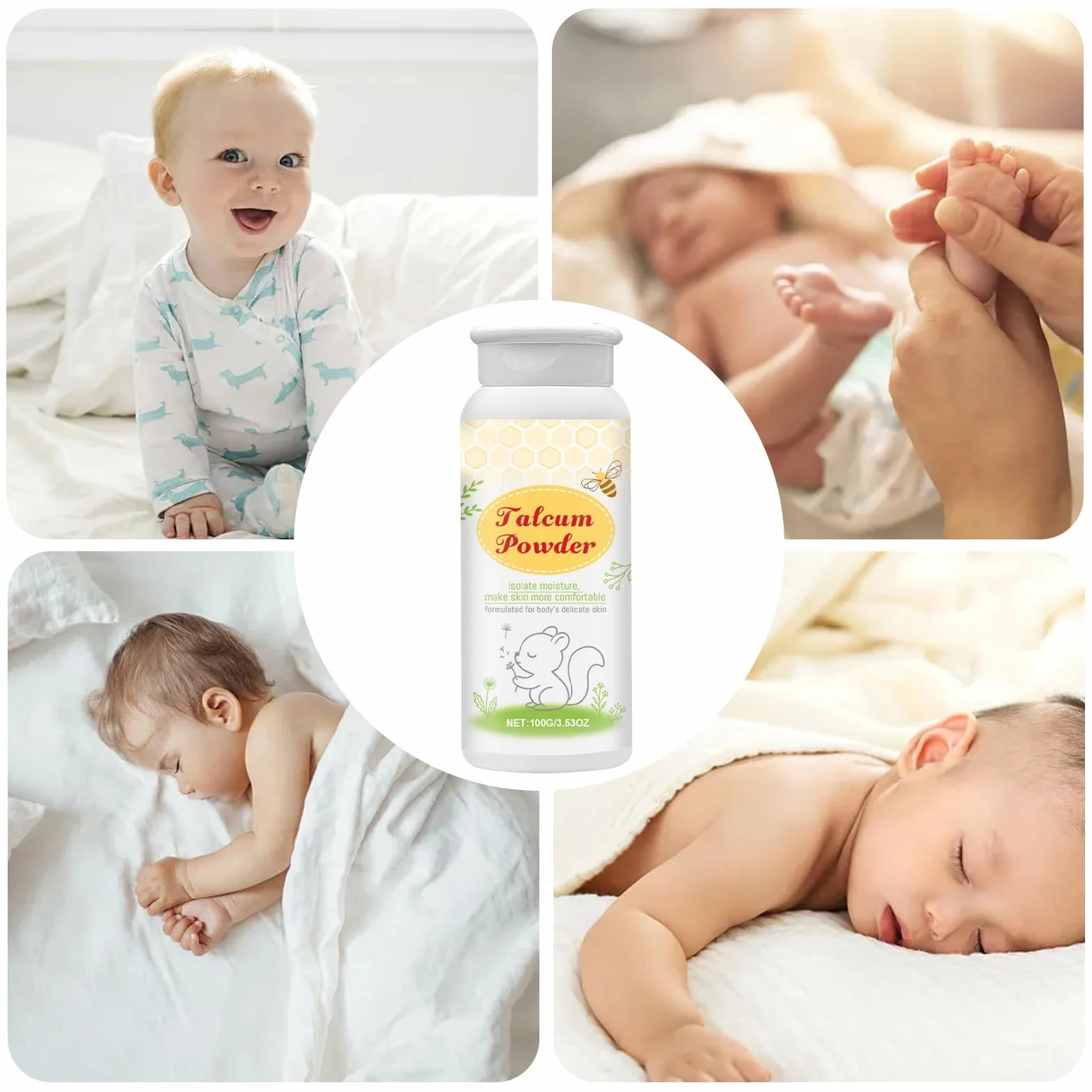 Baby Powder, talco naturale per bambini, 100 g di talco clinicamente testato, formula delicata di amido di mais, sollievo lenitivo dopo la doccia, formulato per essere delicato sulla