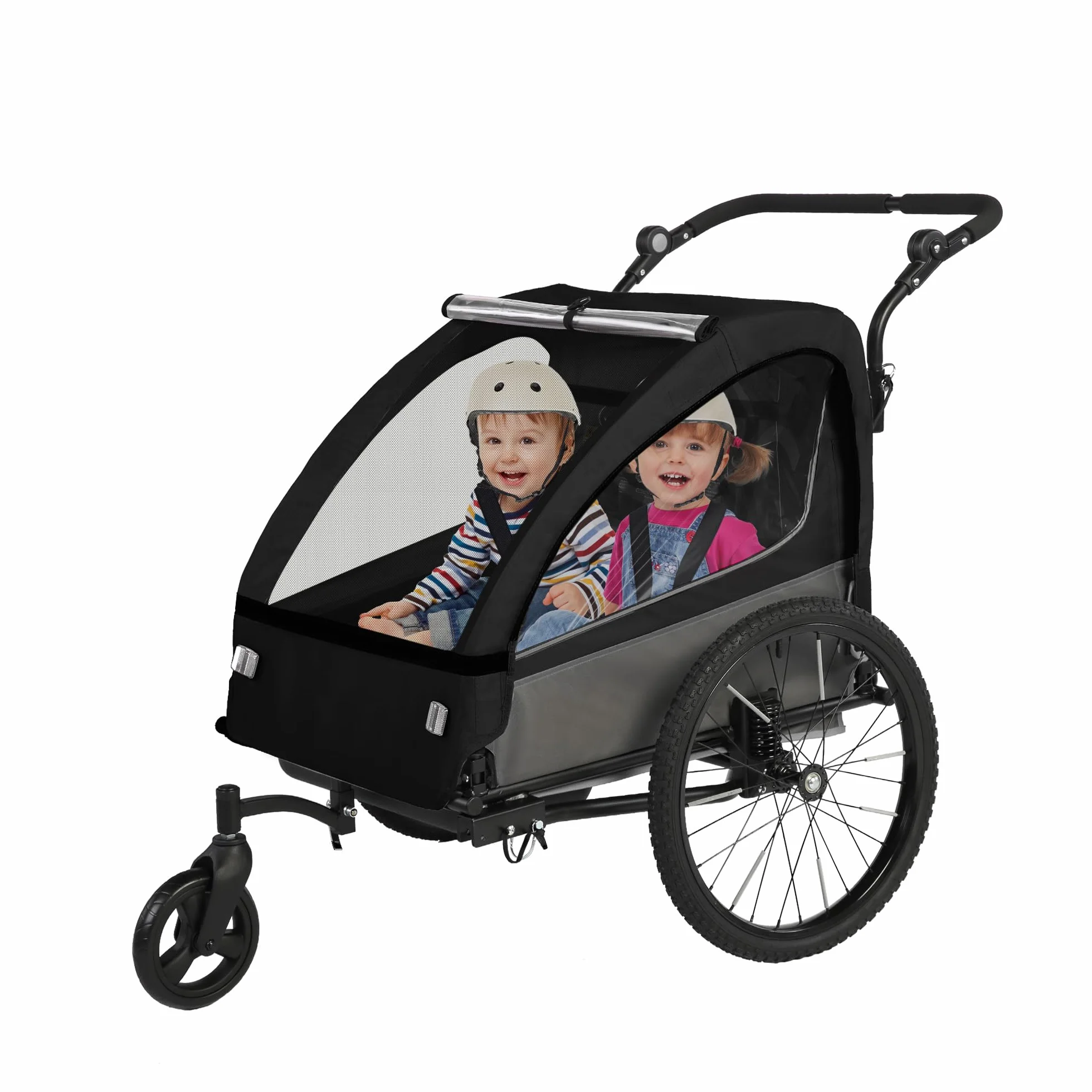 SEPNINE® 2 in 1 Rimorchio per bambini & Passeggino con sospensione, Carrellino per bicicletta per 1 fino a 2 bambini max, Funzione Jogger, Pieghevole, Bagagliaio spazioso (Nero)