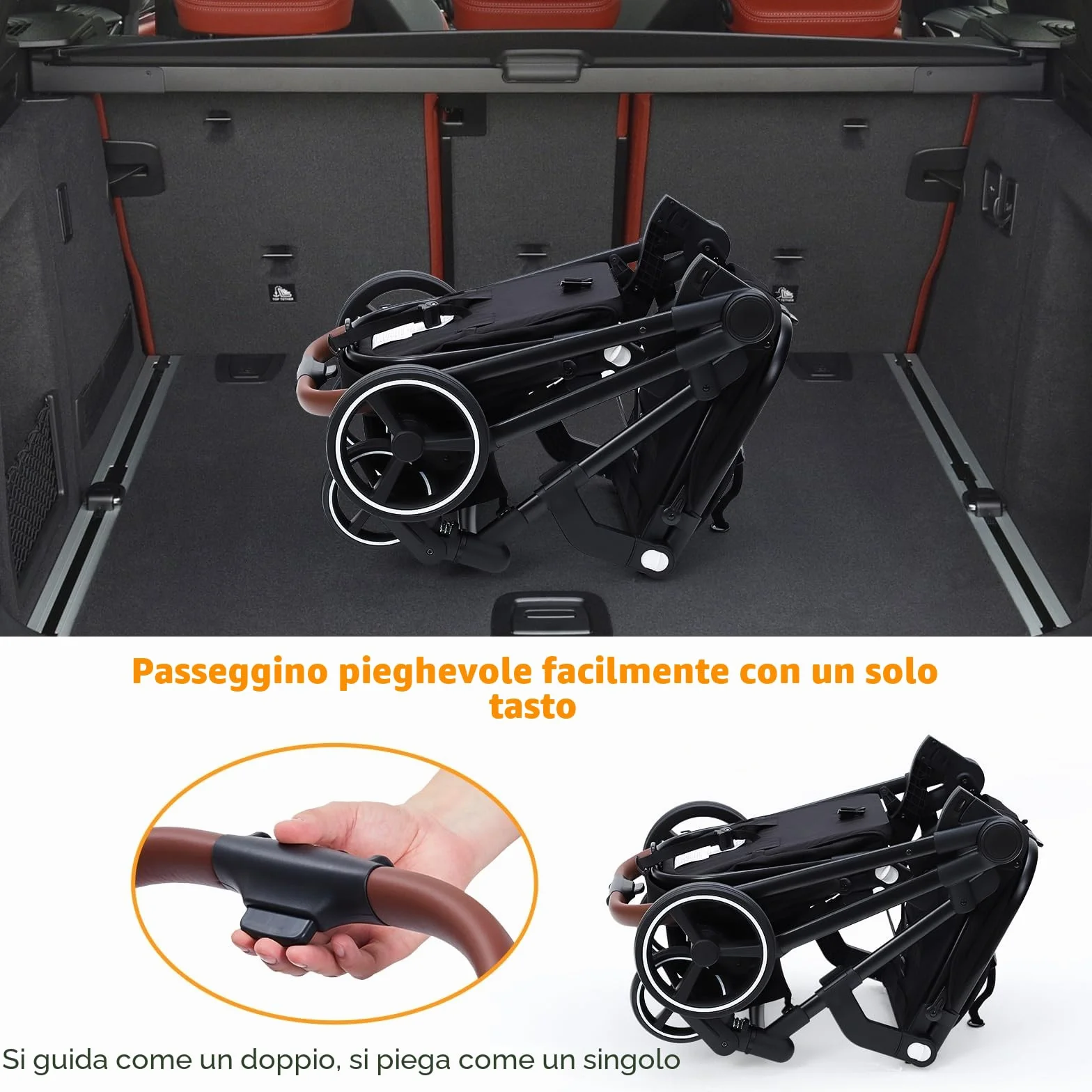 Passeggino Gemellare Doppio Leggero Carrozzina Pieghevole da Viaggio, Passeggino Tandem Compatto Con Sedili Reversibili, Navicella Bambino Carico Max 30 kg Dalla Nascita a 36 Mesi