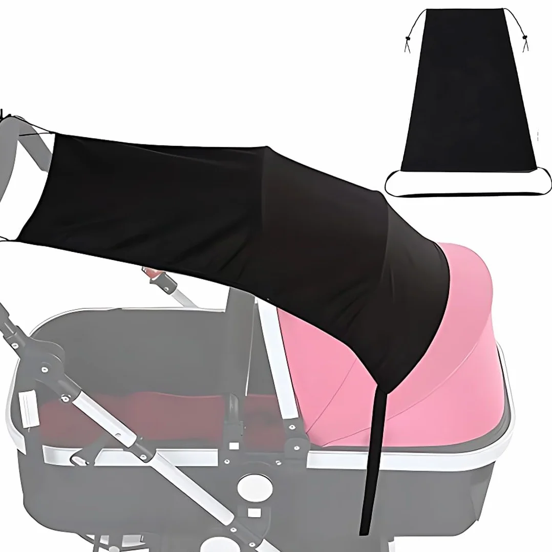 1 Pezzo Telo Parasole Universale, Parasole per Passeggino, Parasole Carrozzina, Parasole Passeggino, Protezione Solare per Passeggino e Navicella Regolabile con protezione UPF 50+, Nero