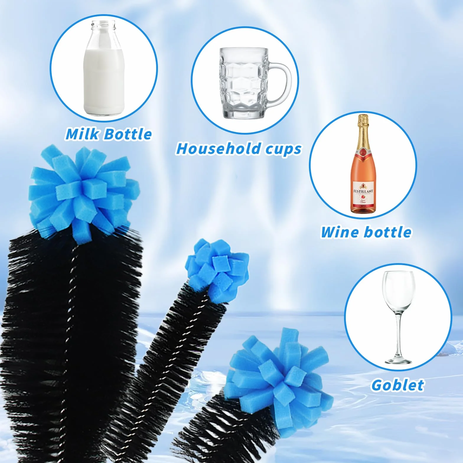 3 pcs Spazzole per Bottiglie, 35cm Spazzola per Lavare le Bottiglie di Vetro, dellyy Spazzola per Bottiglie Borracce, Spazzola per Bottiglie d'Acqua per Bottiglie di Vetro e Plastica