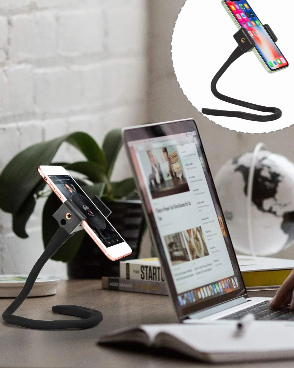 Supporto Cellulare per Passeggino, Flessibile Porta Cellulare per Passeggino con Impugnatura per Braccio Antiscivolo Lega Morbida Morsetto per Telefono per Passeggino Scrivania