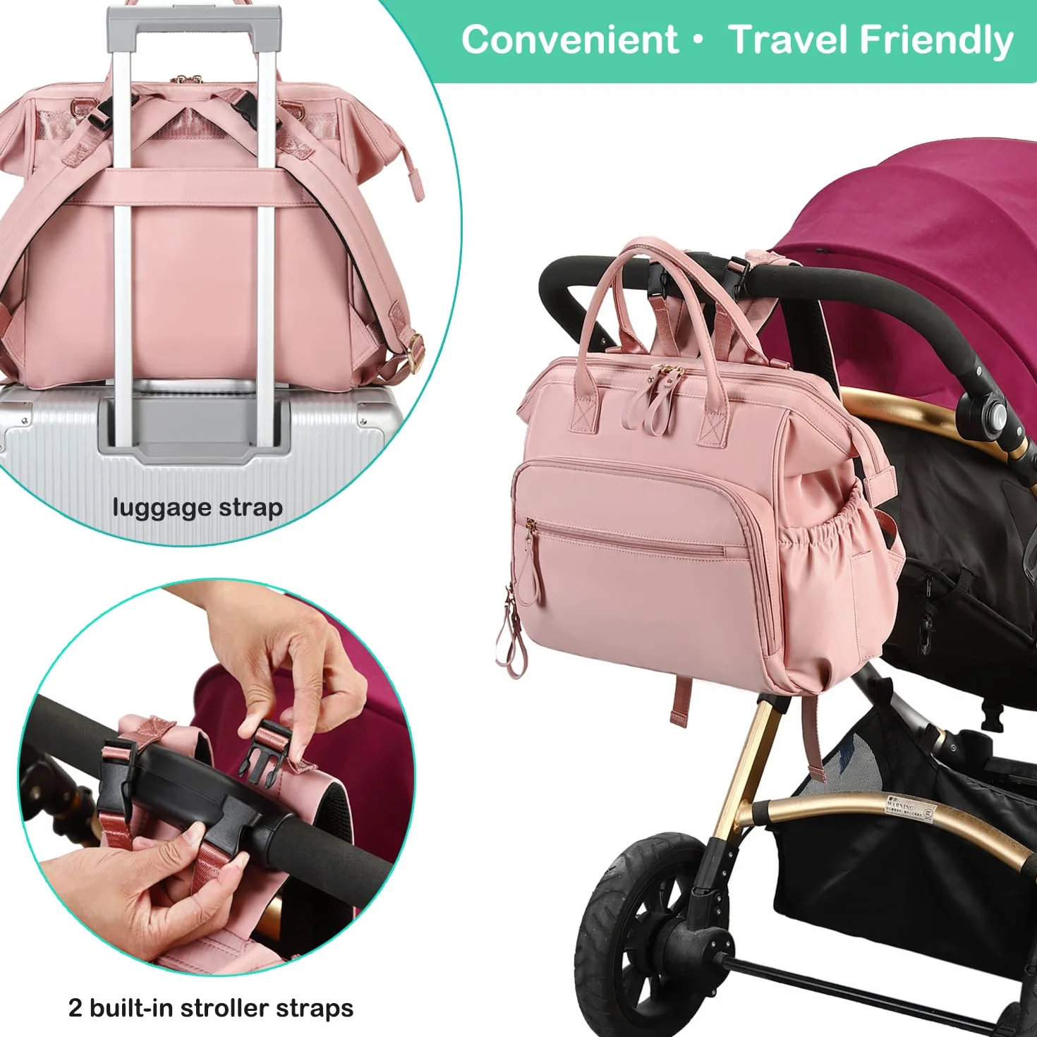LORADI, Borsa tote portapannolini convertibile, con ampia apertura nella parte superiore,14 tasche e supporto per passeggino, impermeabile