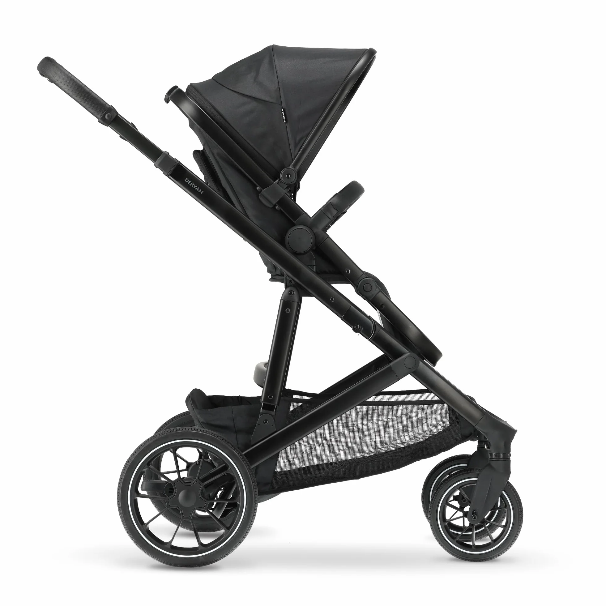 Deryan Evy V2 Passeggino per 2 bambini, Duo Tandem, 0-4 anni, doppio Duett, per neonati e bambini in età prescolare, carrozzine fino a 50 kg, passeggino, passeggino da viaggio 2 in 1, Nero con zecca