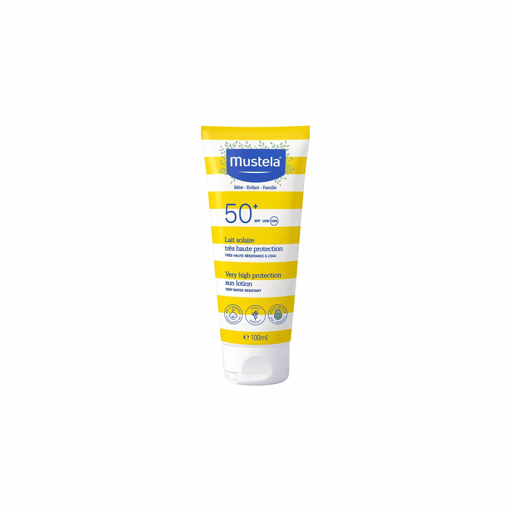 Mustela Latte Solare Spf 50, Viso, Corpo, Con Perseose di Avocado, Neonati, Bambini, Tutta la Famiglia, Adatto in Gravidanza - Protezione Molto Alta dai Raggi UVB e UVA (100ml)