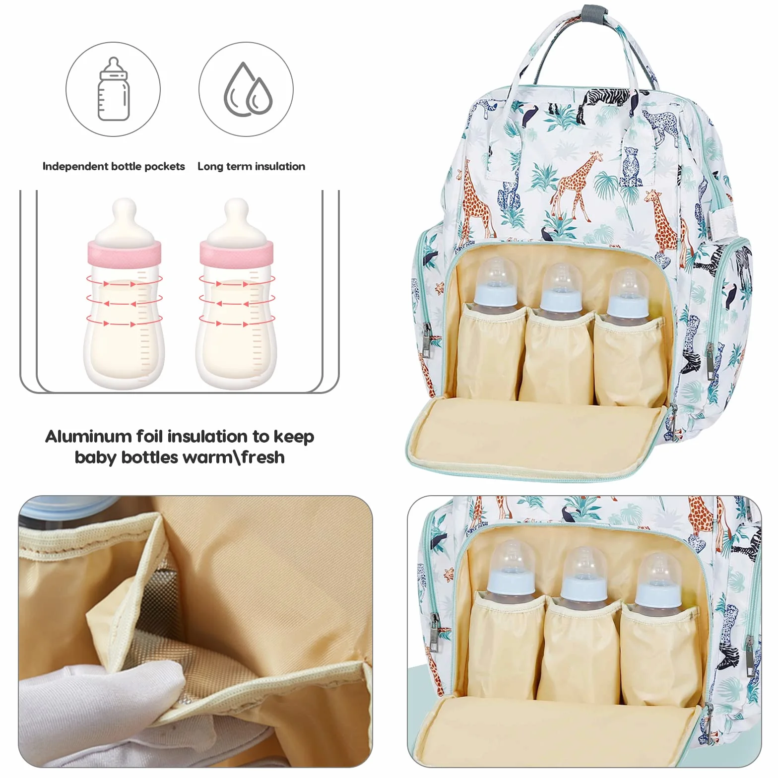 SONARIN Multifunzionale Impermeabile Zaino Fasciatoio,Grande Capacità Borsa per Pannolini Zaino Mamma Neonato Viaggio Borsa Fasciatoio con Fasciatoio & Ganci per Passeggino(Fiori)