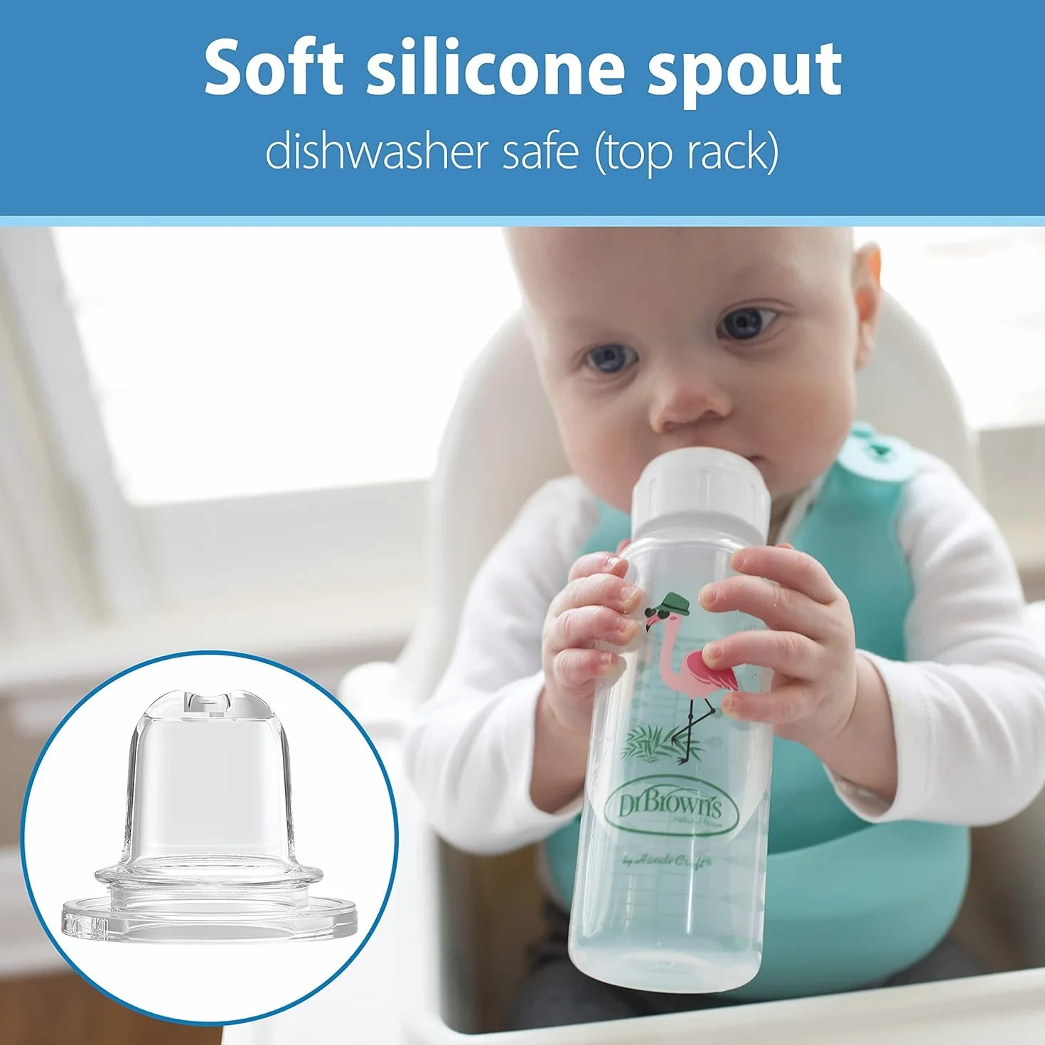 Dr.Browns SB81094 Borraccia standard da 250 ml con bocchino in silicone antigoccia fenicottero