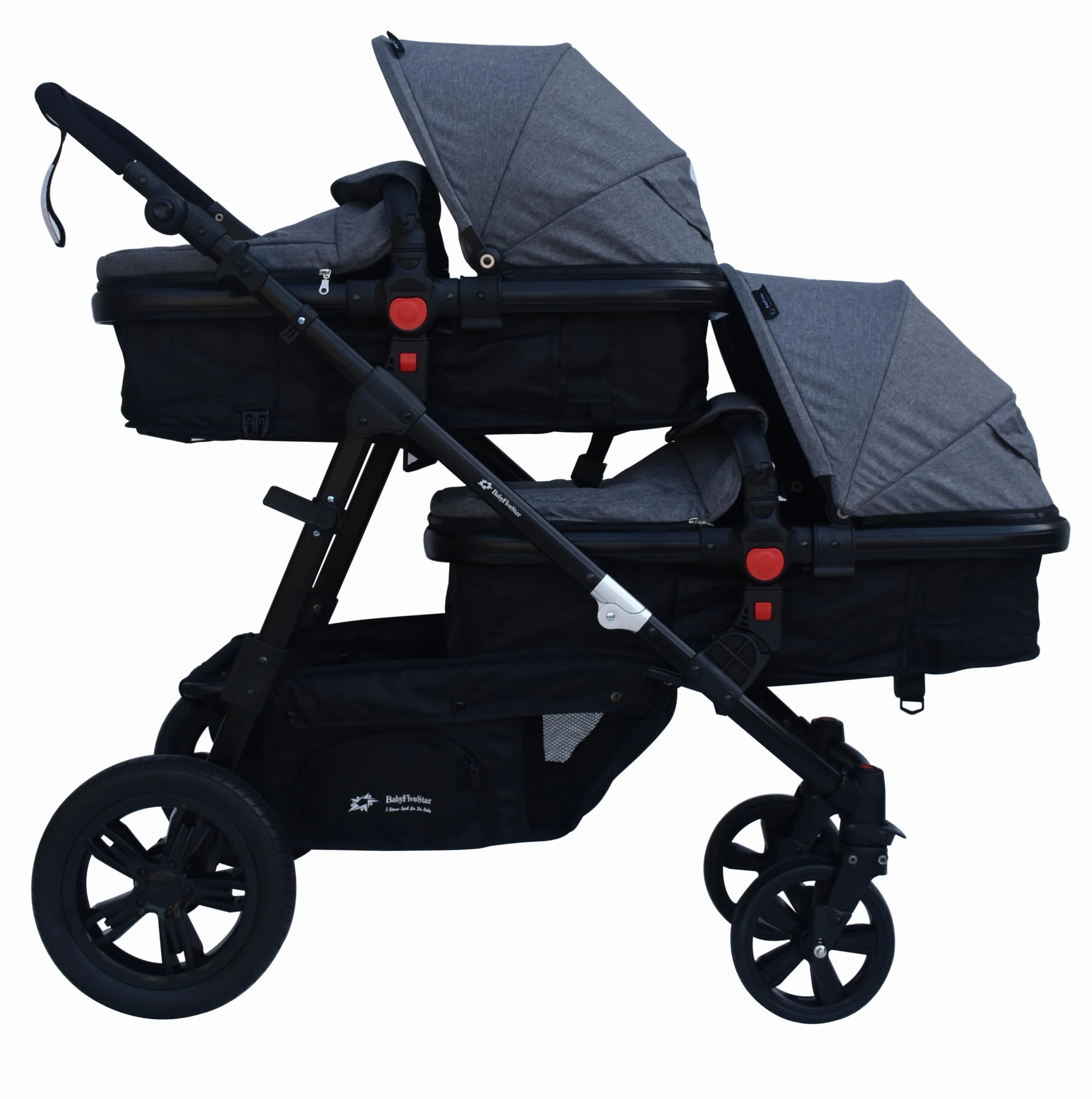 PASSEGGINO DOPPIO/GEMELLARE 2in1 NERO E GRIGIO PER DUE BAMBINI FRATELLI STROLLER