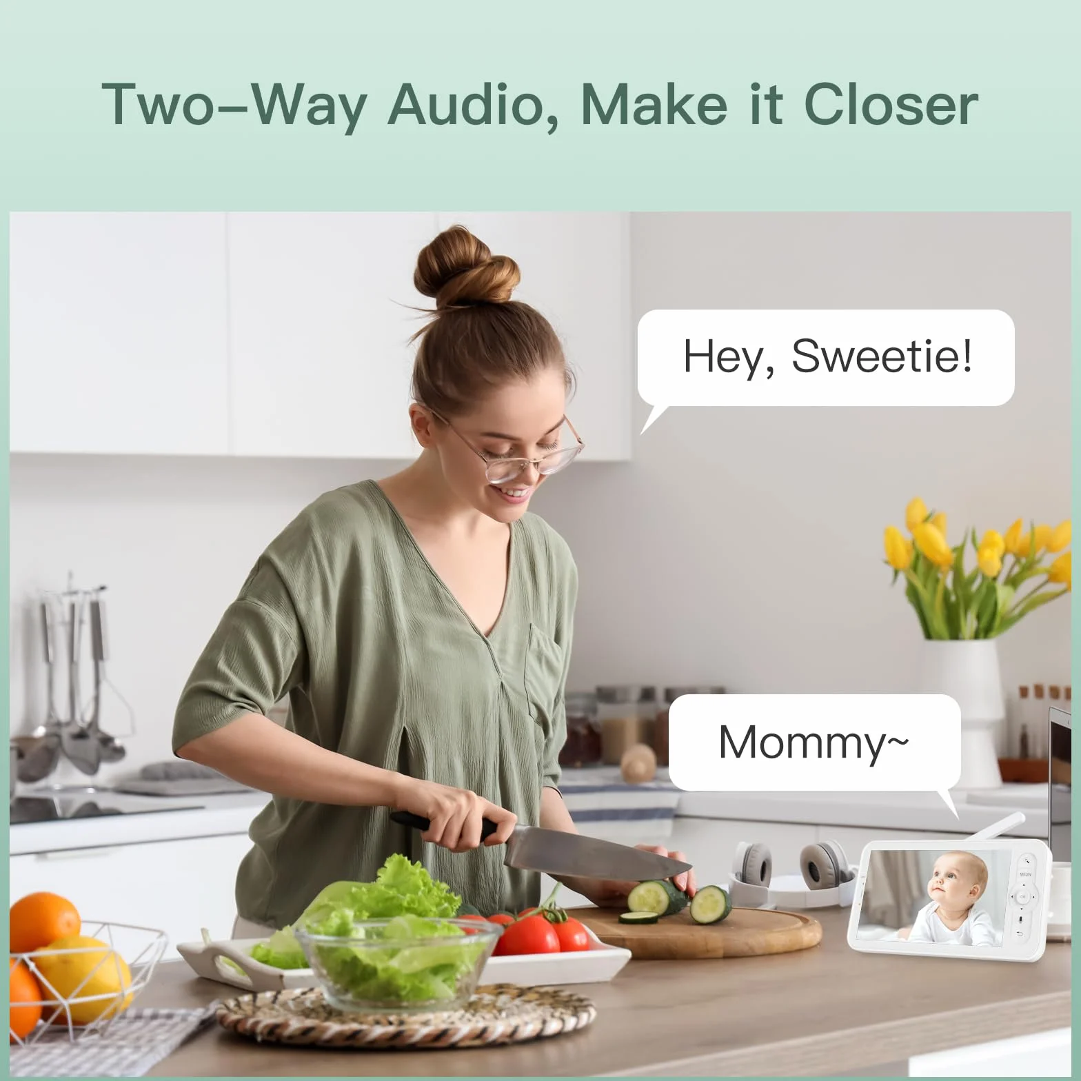 ARENTI Baby Monitor con 2 Telecamere Wifi, Telecamera Bambini con Monitor 5'', Rilevamento Intelligente, Audio Bidirezionale, Promemoria di Allattamento, Sensore di Temperatura