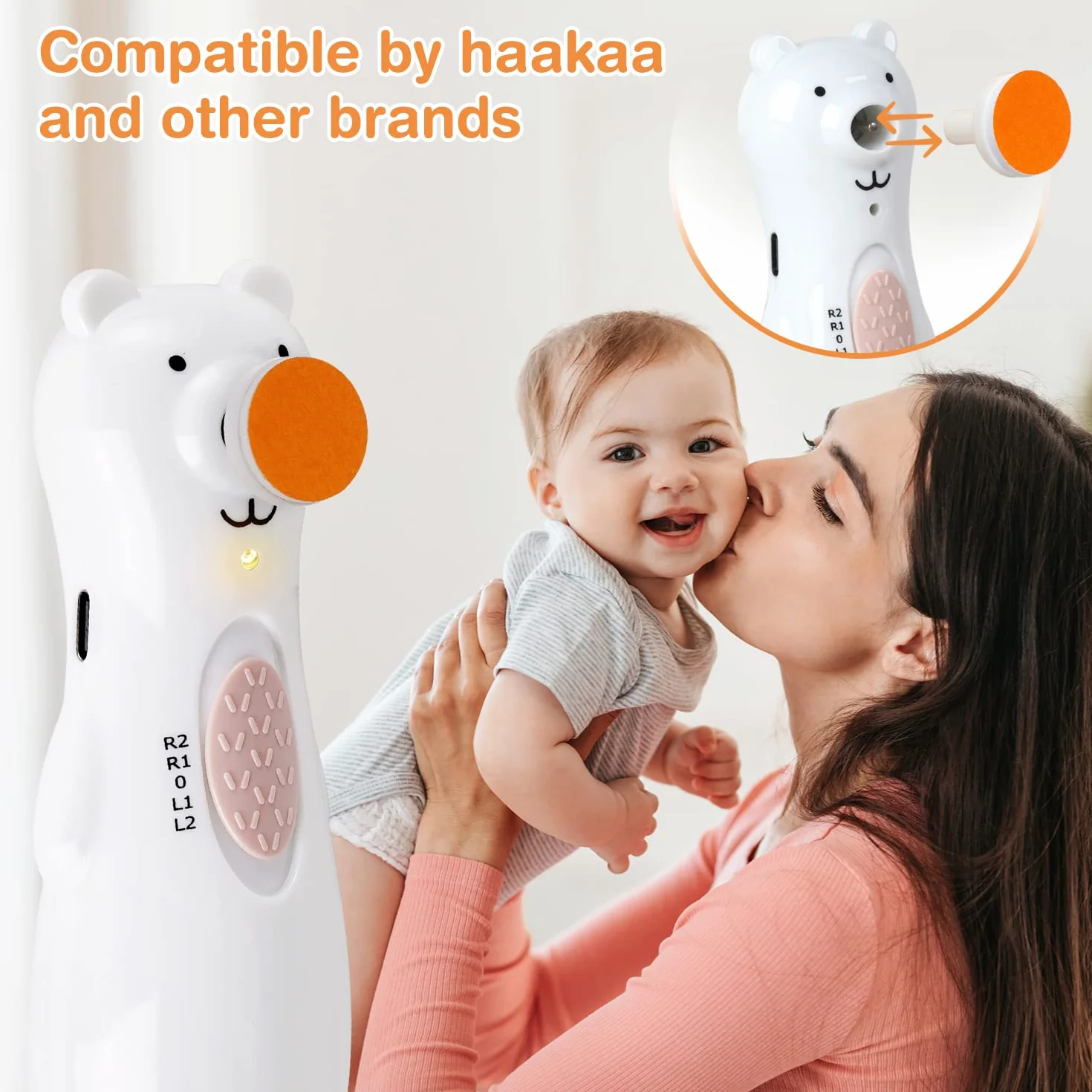 haakaa Electric Nail Trimmer Replacement Pads Baby Nail Trimmer Heads for Standard Baby Nail File, Suitable for 12+Months, Orange