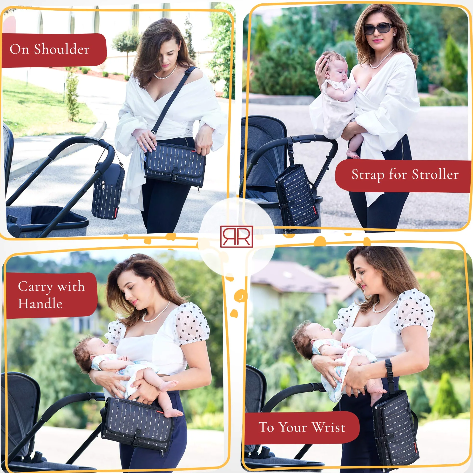 B0NUS - Fasciatoio portatile impermeabile per pannolini – Borsa termica per biberon 2 in 1, borsa per cambio pannolino e fasciatoio portatile con cuscino integrato (nero)