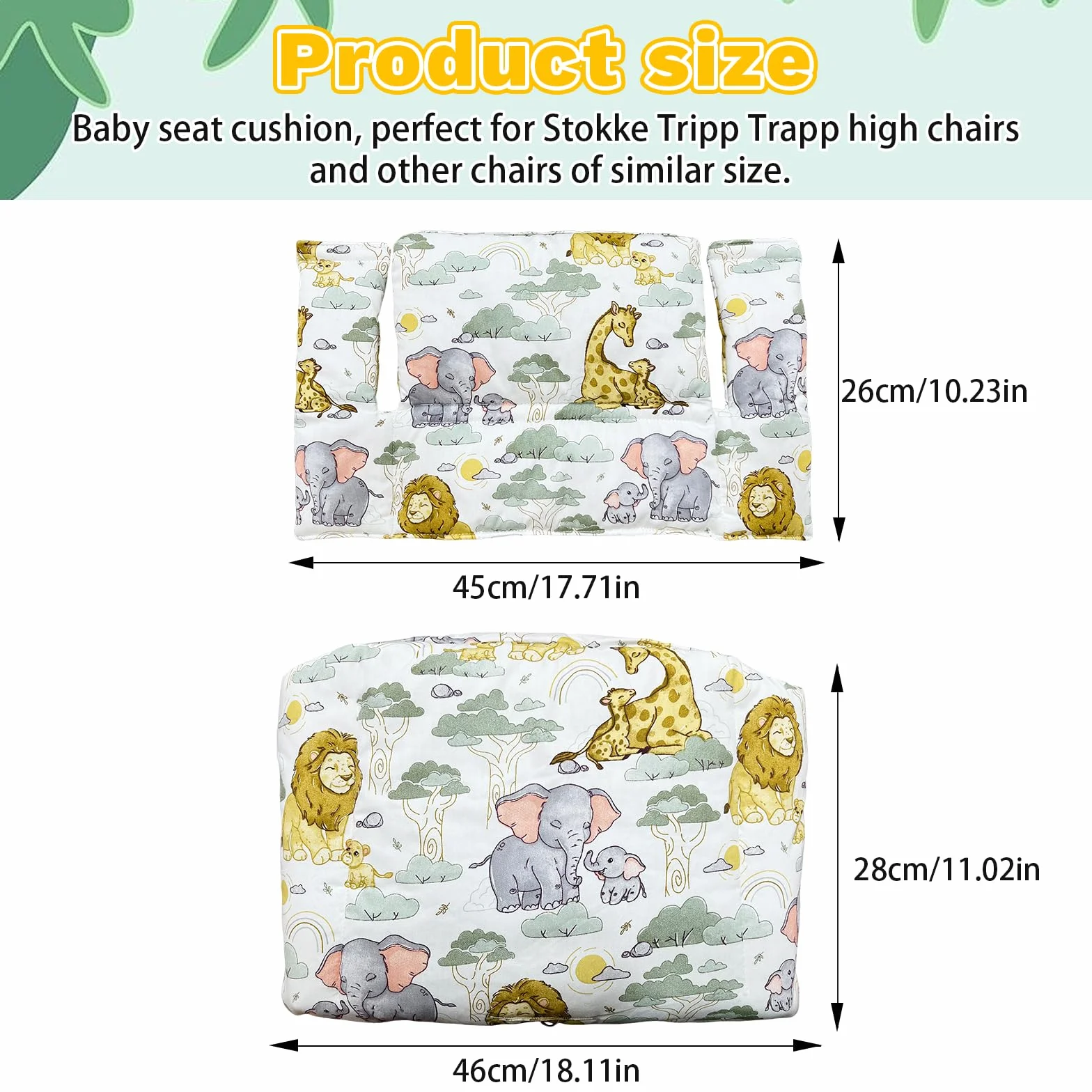 Cuscini per Seggiolone Stokke Tripp Trapp, 2 Pezzi Antiscivolo Cuscino per Seggiolone Pappa Impermeabile Cuscino Sedia Bambini Modelli Animali Cotone PP ad Alta Resilienza