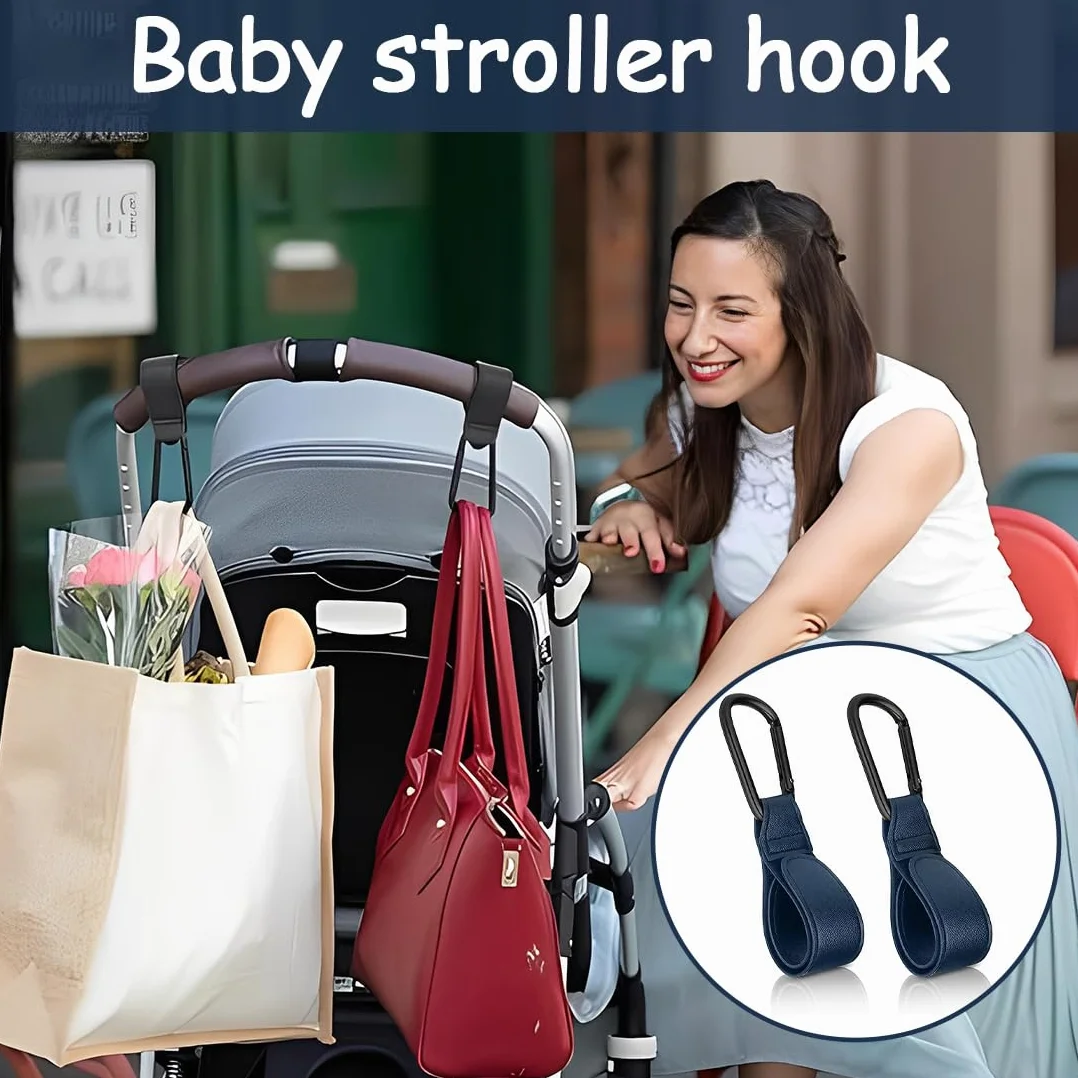 Set di 2 Ganci per Passeggino in Pelle PU - Accessorio Universale per Carrozzine e Borsine, Superficie Antiscivolo, Regolabile con Portata fino a 10 kg - Blu, 20 x 3 x 1 cm