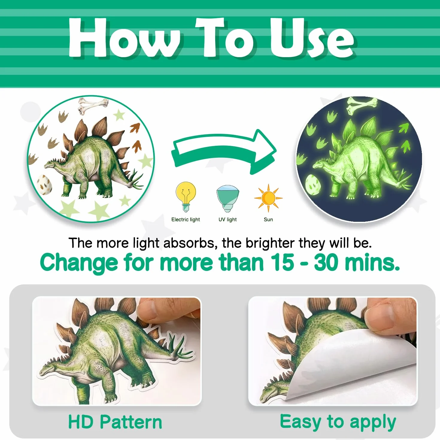 DECOWALL Adesivo da parete con dinosauro luminoso, grande T-Rex luminoso, triceratopo e vulcano, decorazione luminosa del cielo notturno, per cameretta dei bambini e sala giochi (GDS4-7004)