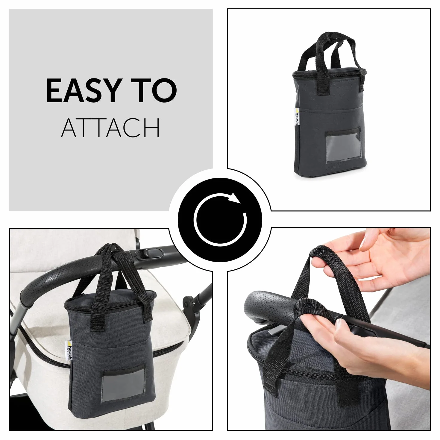 hauck Refresh Me 2, Nero - Borsa Termica Biberon e Bottiglie, Custodia Doppia 10 x 19 x 23 cm, Isolata per Caldo e Freddo, con Tasca Rete e Gancio per Passeggino, Accessorio Neonato da Viaggio