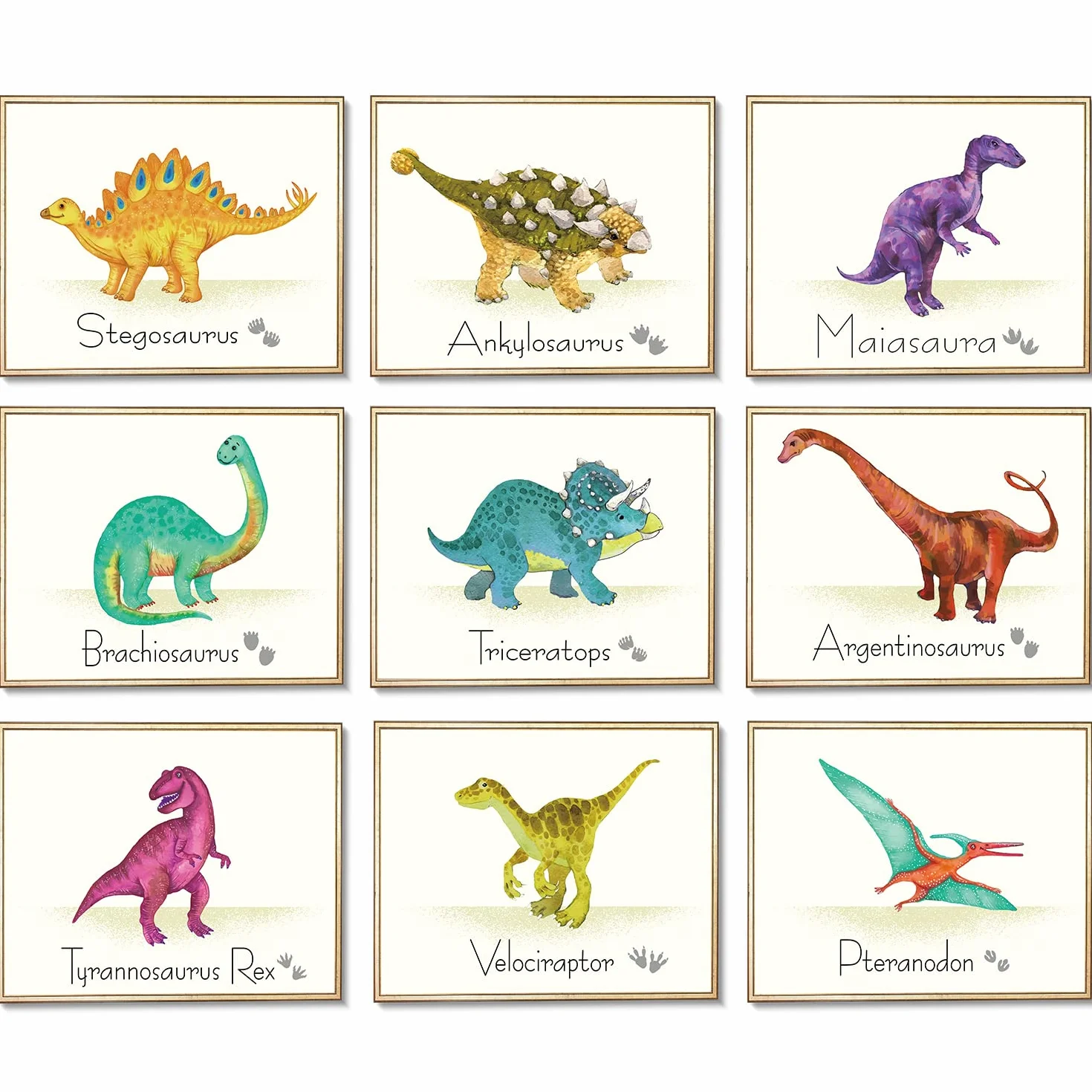 Outus 9 Pezzi Poster del Dinosauro Stampe d'Arte della Parete con Regalo di Compleanno del Dinosauro delle Foto Senza Cornice per La Scuola Materna e Le Decorazioni della Camera dei Bambini
