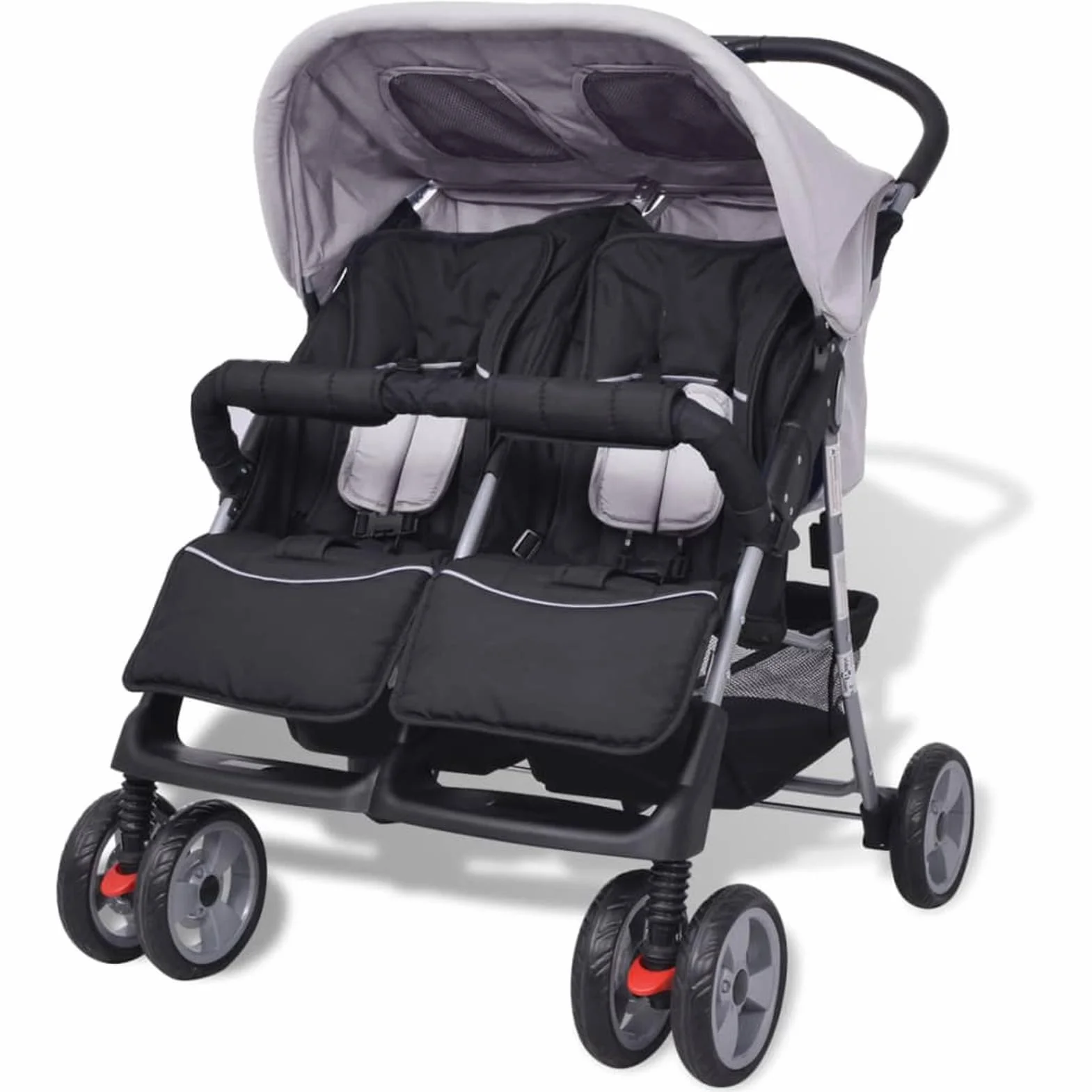 LAPOOH Passeggino Gemellare in Acciaio Grigio e Nero,Bebè e Bimbi,Trasporto Bebè,Passeggini(SPU:10110)
