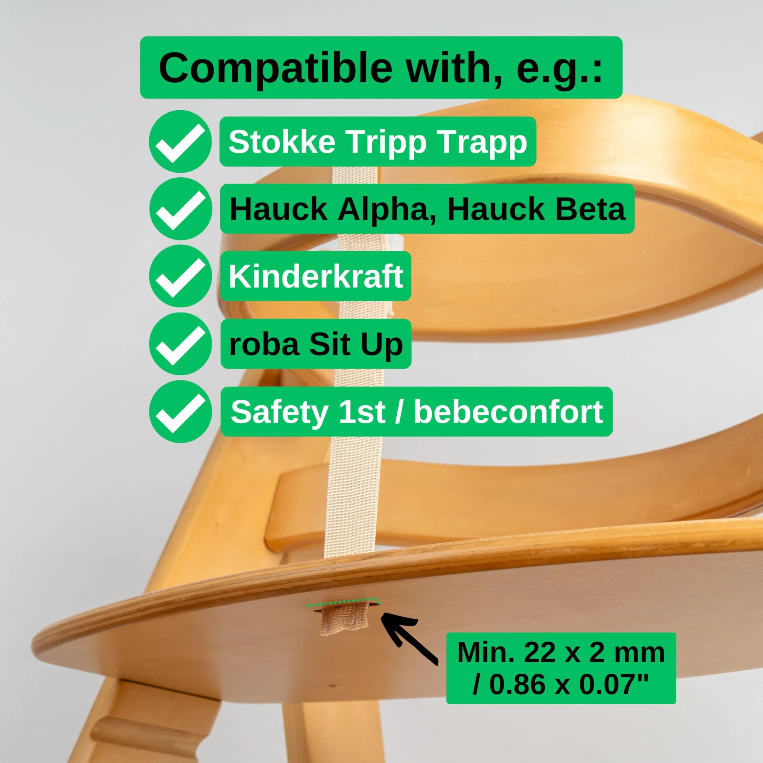 Set cintura inguinale e protezione per imbracatura per seggiolone, confezione da 2, beige, cintura per imbracatura compatibile con Hauck Alpha Beta, Stokke Tripp Trapp, roba Sit Up