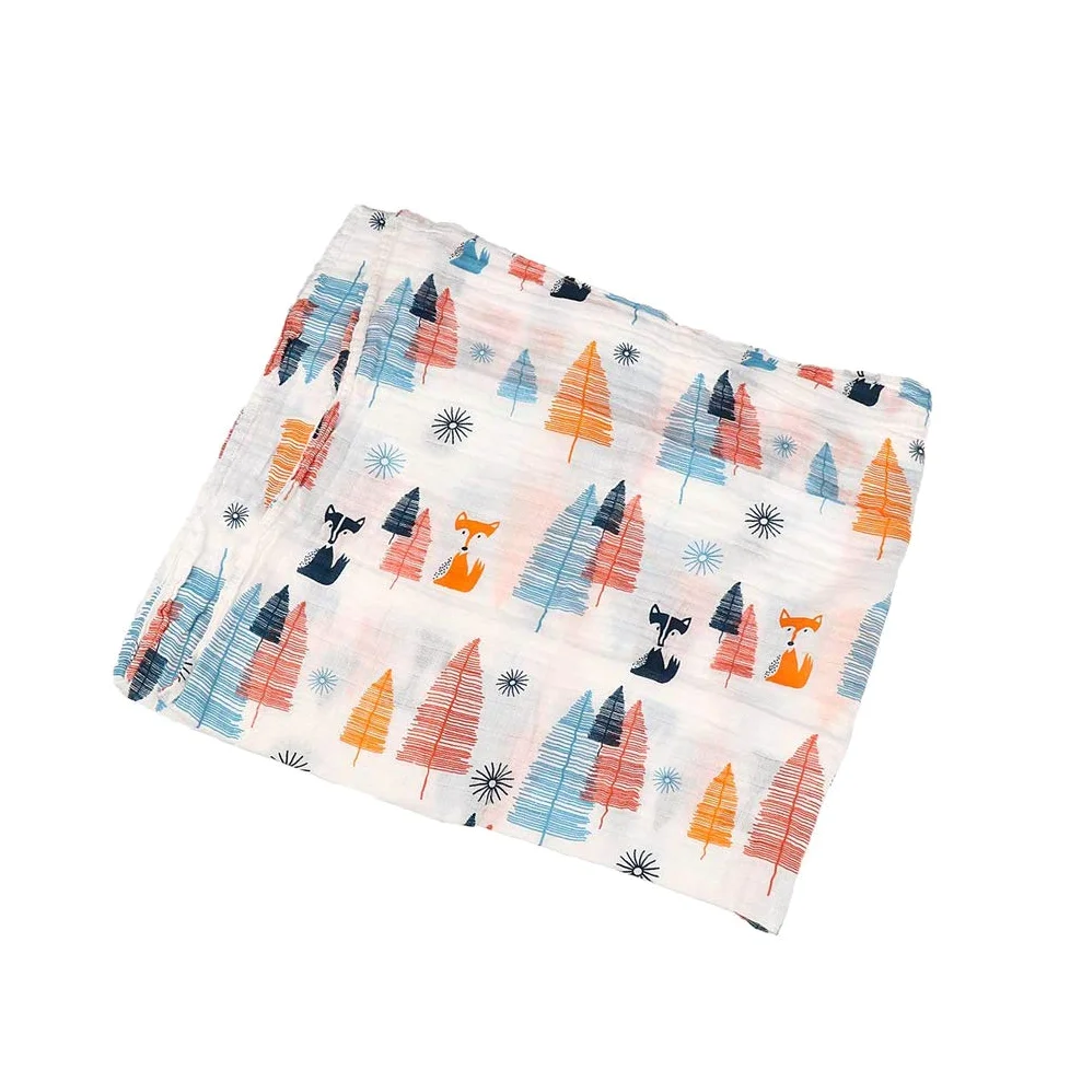 Bambino Swaddle Coperta mussola, 47x47 (3 Pack)"Fox & Deer & Girafe Stampa" Organic mussola di cotone Copertina per per i ragazzi e le ragazze, panni del Burp & Passeggino Copertina
