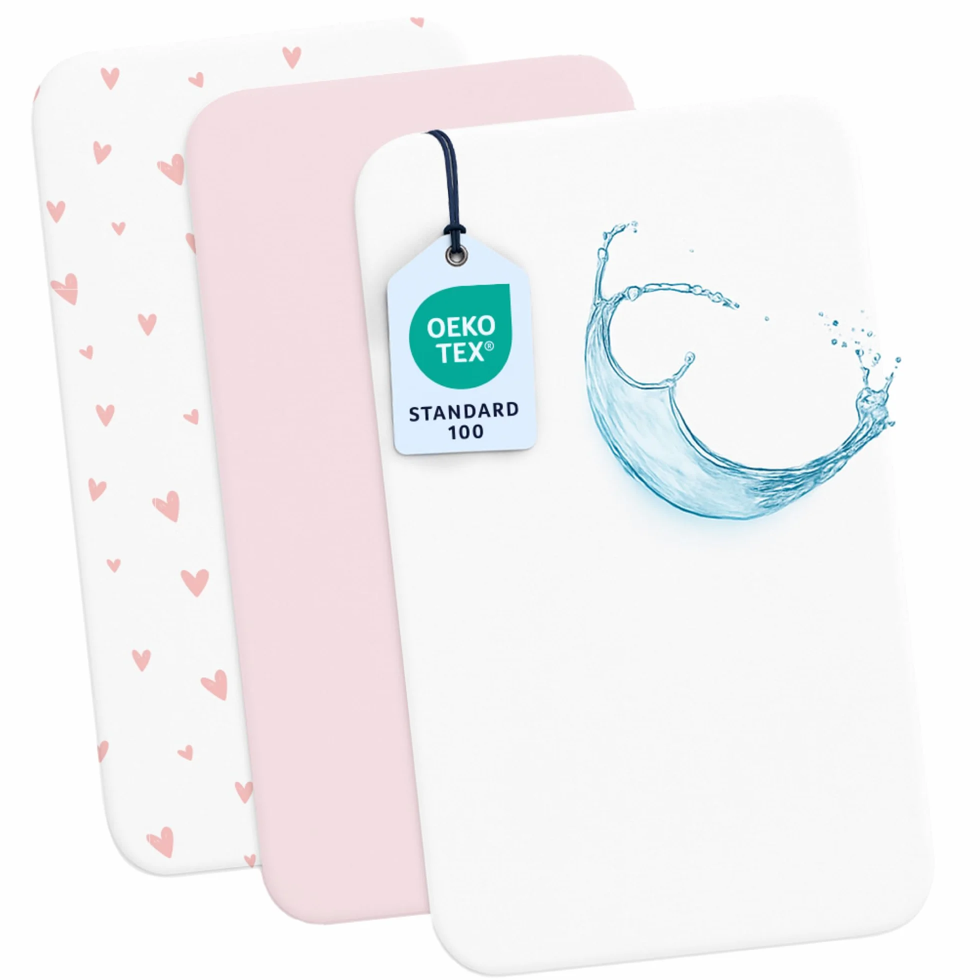 Dreamzie 2 Lenzuola culla Neonato + 1 Coprimaterasso Impermeabile Lettino con Elastico - 100% Cotone Per Culla Co-sleeping, Lettino - 50x83 cm Heart