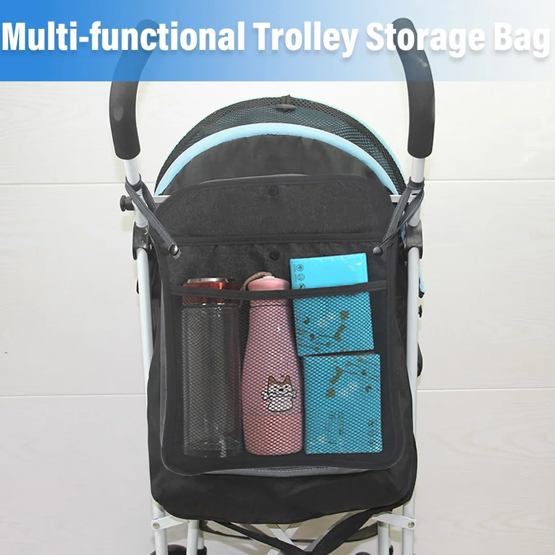 Organizer per passeggini, 1 borsa portaoggetti universale per passeggino a doppio strato con rete portaoggetti sul retro del passeggino adatta alla maggior parte delle maniglie (nero)