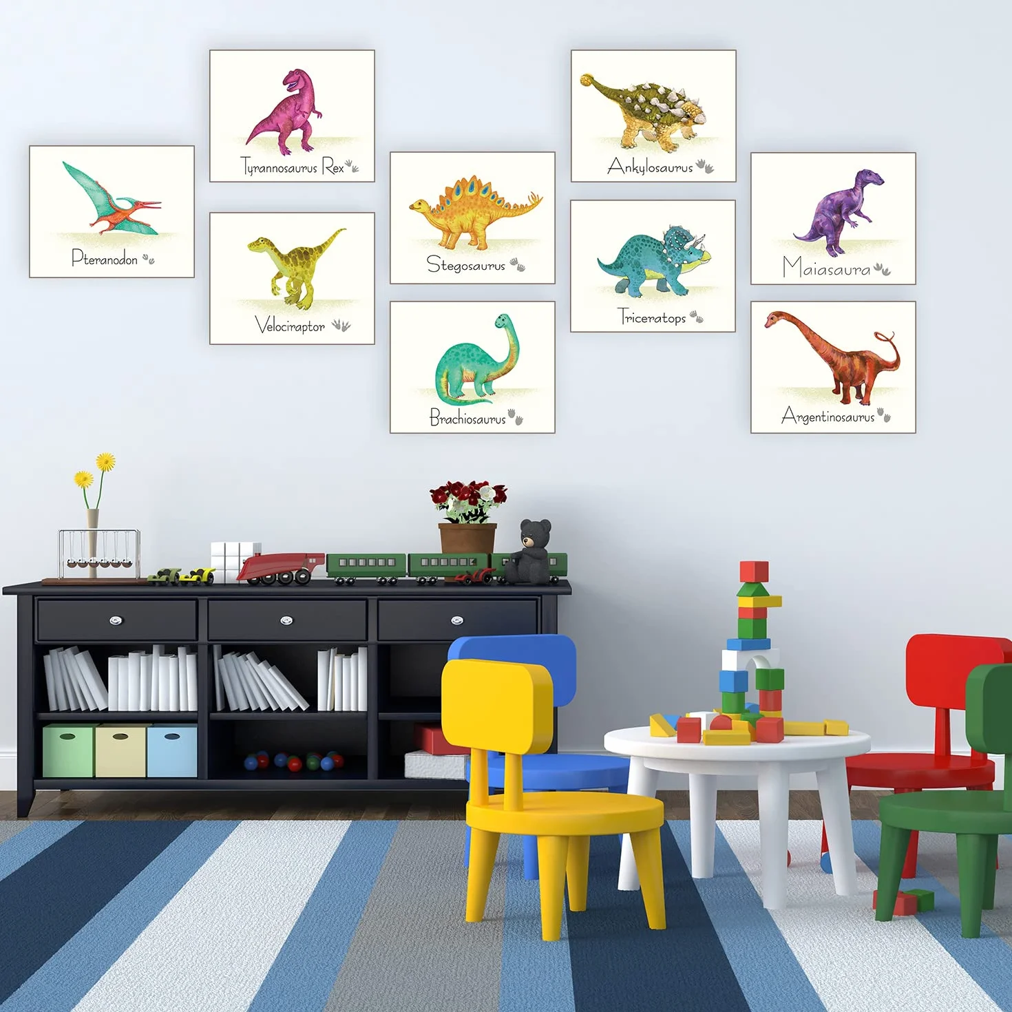 Outus 9 Pezzi Poster del Dinosauro Stampe d'Arte della Parete con Regalo di Compleanno del Dinosauro delle Foto Senza Cornice per La Scuola Materna e Le Decorazioni della Camera dei Bambini