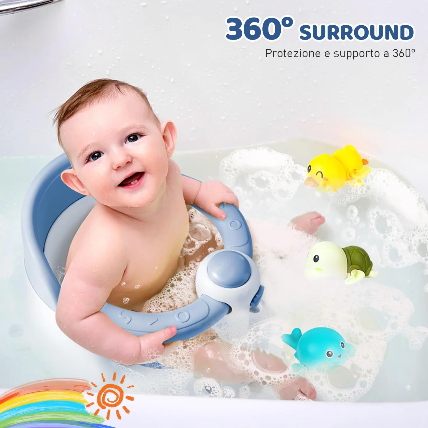 Seggiolino per vasca da bagno per neonati/bambini, per bambini da 6 a 12 a 24 mesi, essenziale per il bagnetto, ottimo regalo per neonati e neomamme
