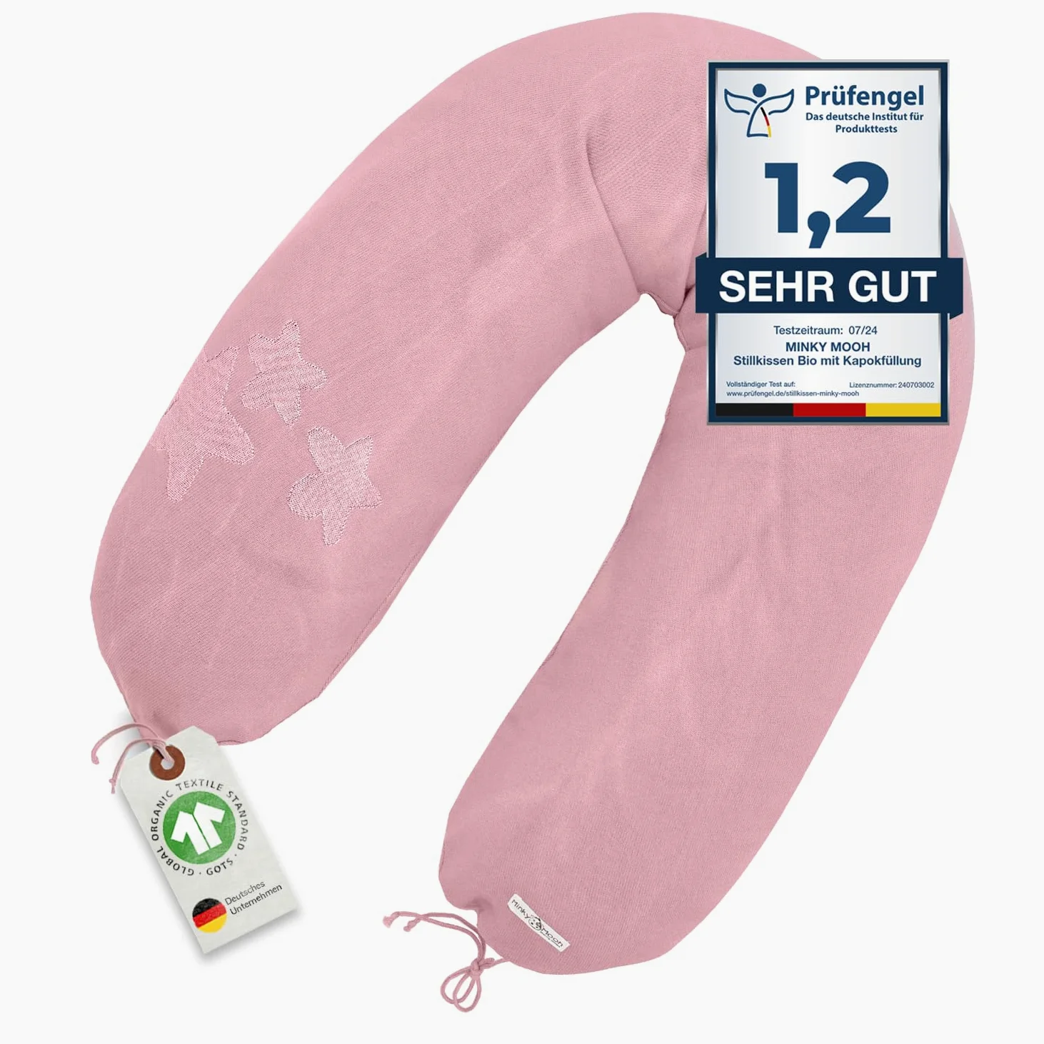 cuscino per allattamento XXL in cotone biologico | imbottitura in kapok | cuscino grande per l'allattamento al seno | cuscino per la gravidanza | anallergico | 190x30 cm, rosa
