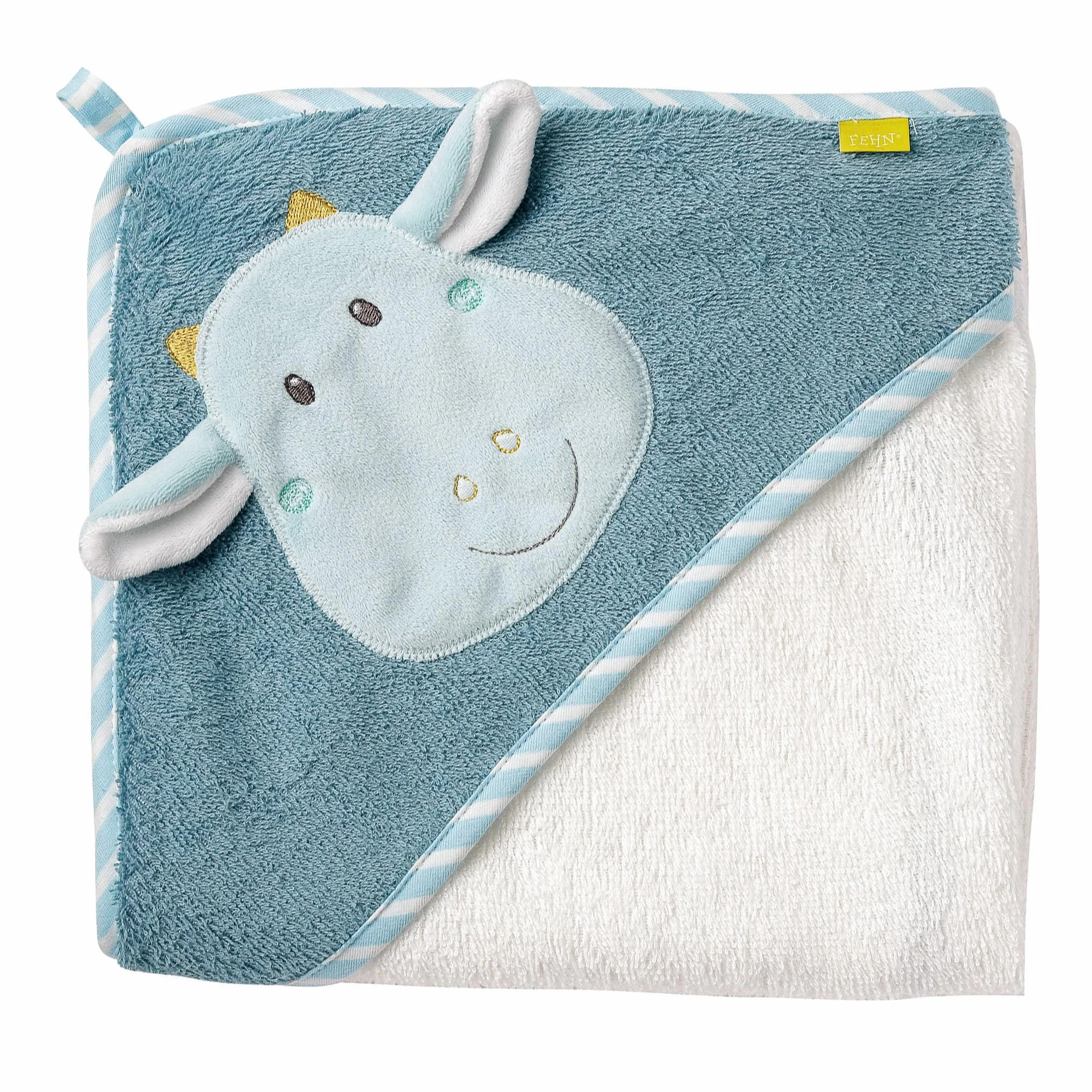 Fehn Asciugamano con cappuccio drago – poncho da bagno in spugna con cappuccio e simpatico motivo drago – assorbente e morbido – per neonati e bambini a partire da 0 mesi