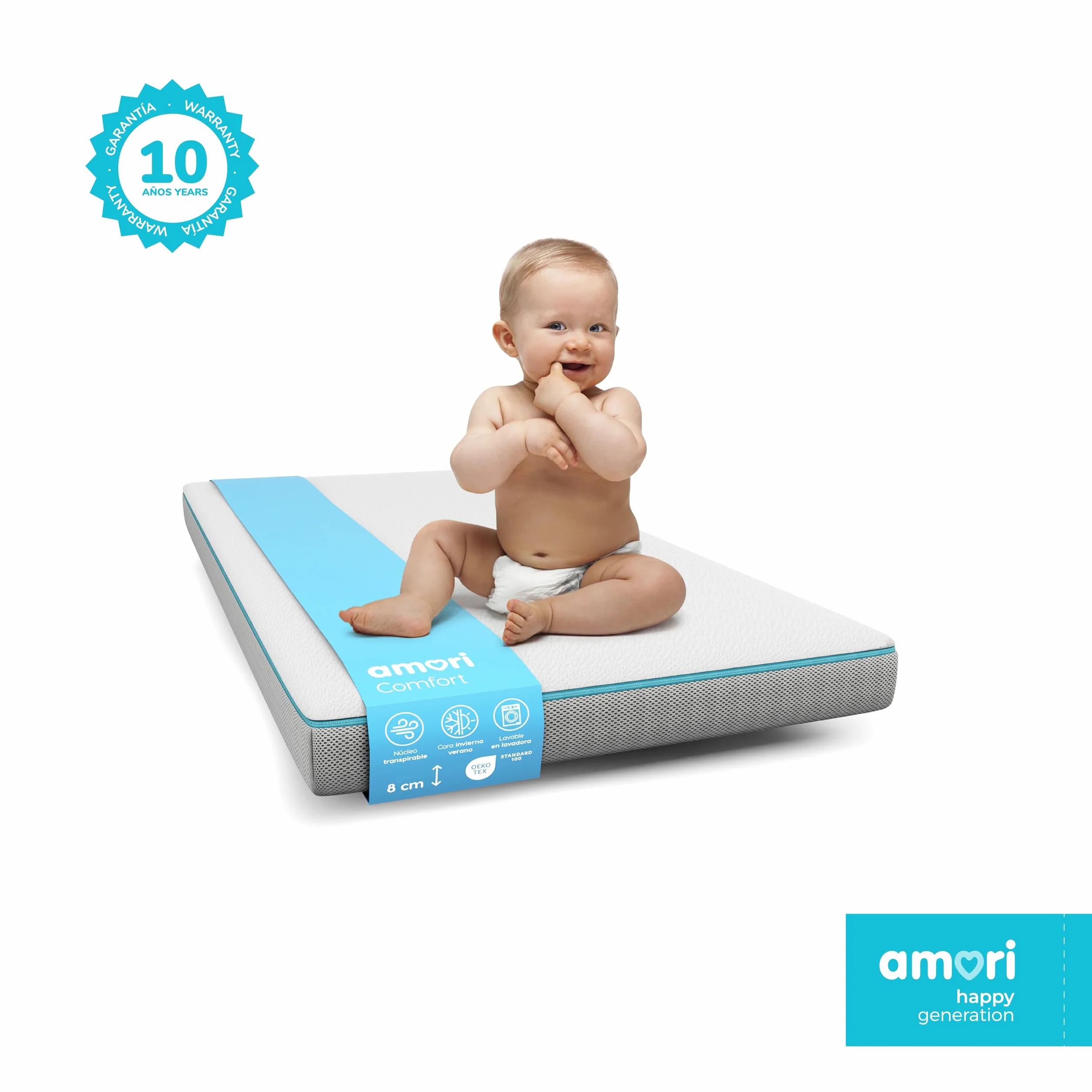 AMORI - Materassino Antisoffoco 117x57 cm per Culla Lettino - Sfoderabile, Anallergico, Antiacaros - Spessore 12 cm - Doppia Faccia Estate/Inverno - Certificato OEKO-TEX - Comfort Plus
